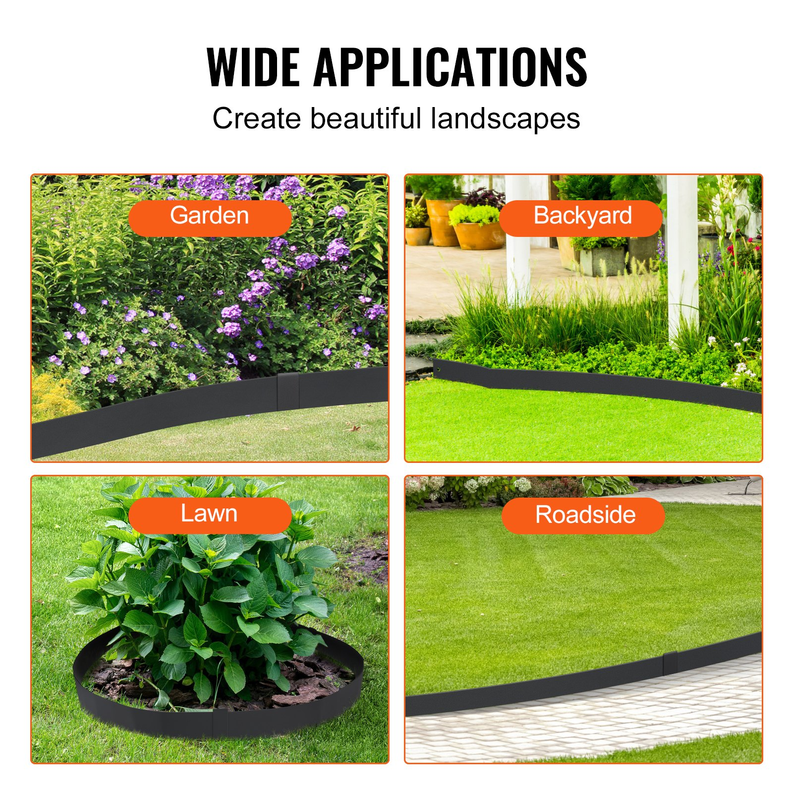 VEVOR Steel Landscape Edging, 4-pack Steel Garden Edging Borders, Lawn