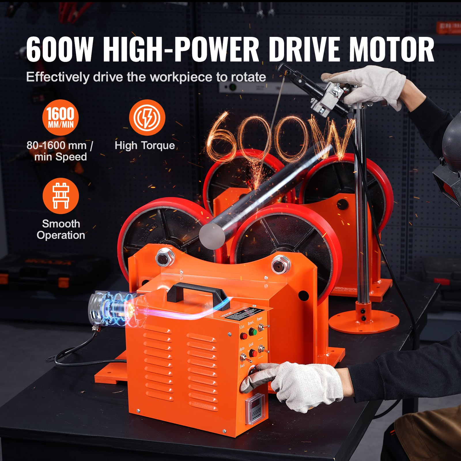 110V Welding Turning Rolls 1000KG Linkage Roller 25–1400mm Rotary Positioner