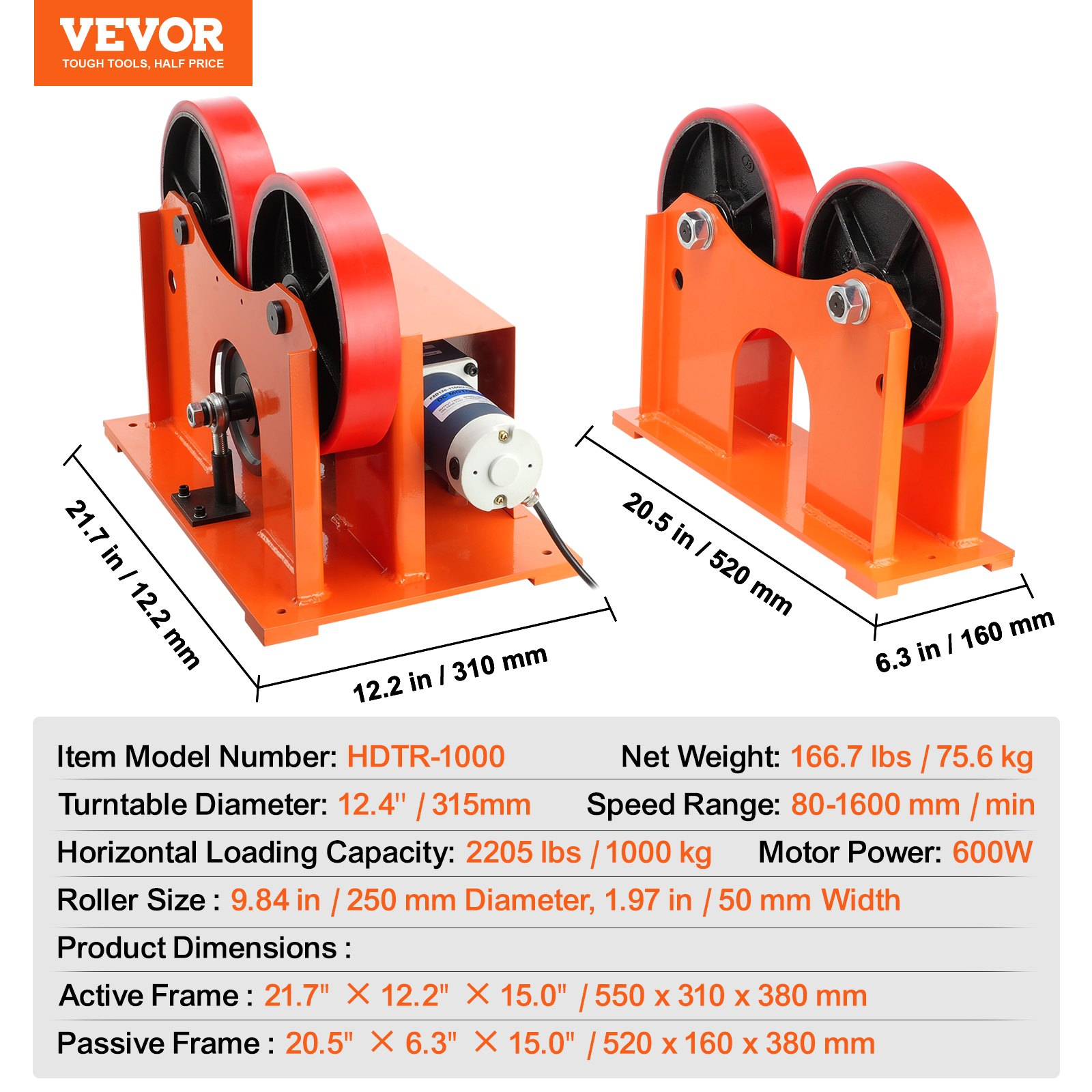 110V Welding Turning Rolls 1000KG Linkage Roller 25–1400mm Rotary Positioner