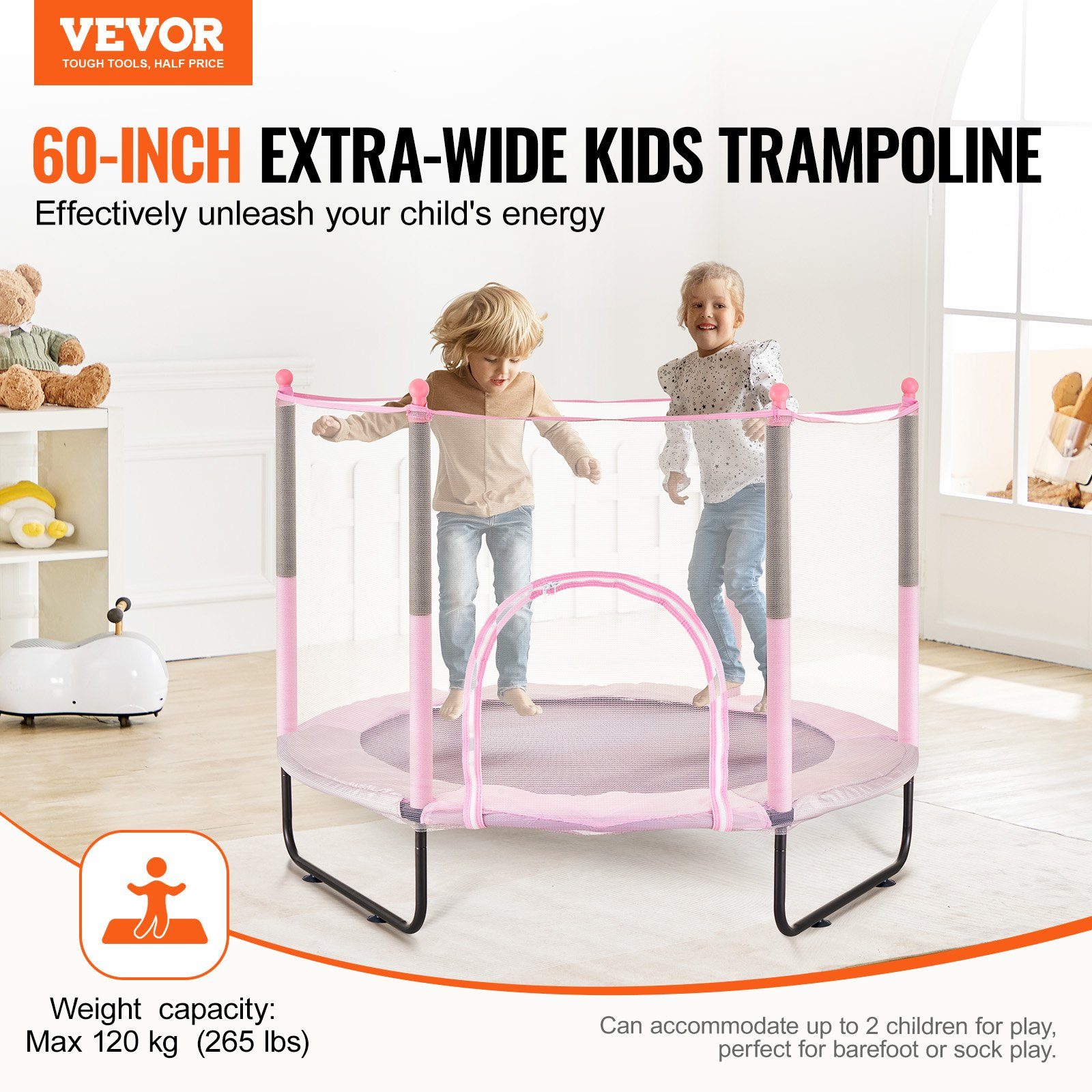 60" Indoor Outdoor Trampoline for Kids with Safety Net | Durable, Easy to Instal - Picture 1 of 10