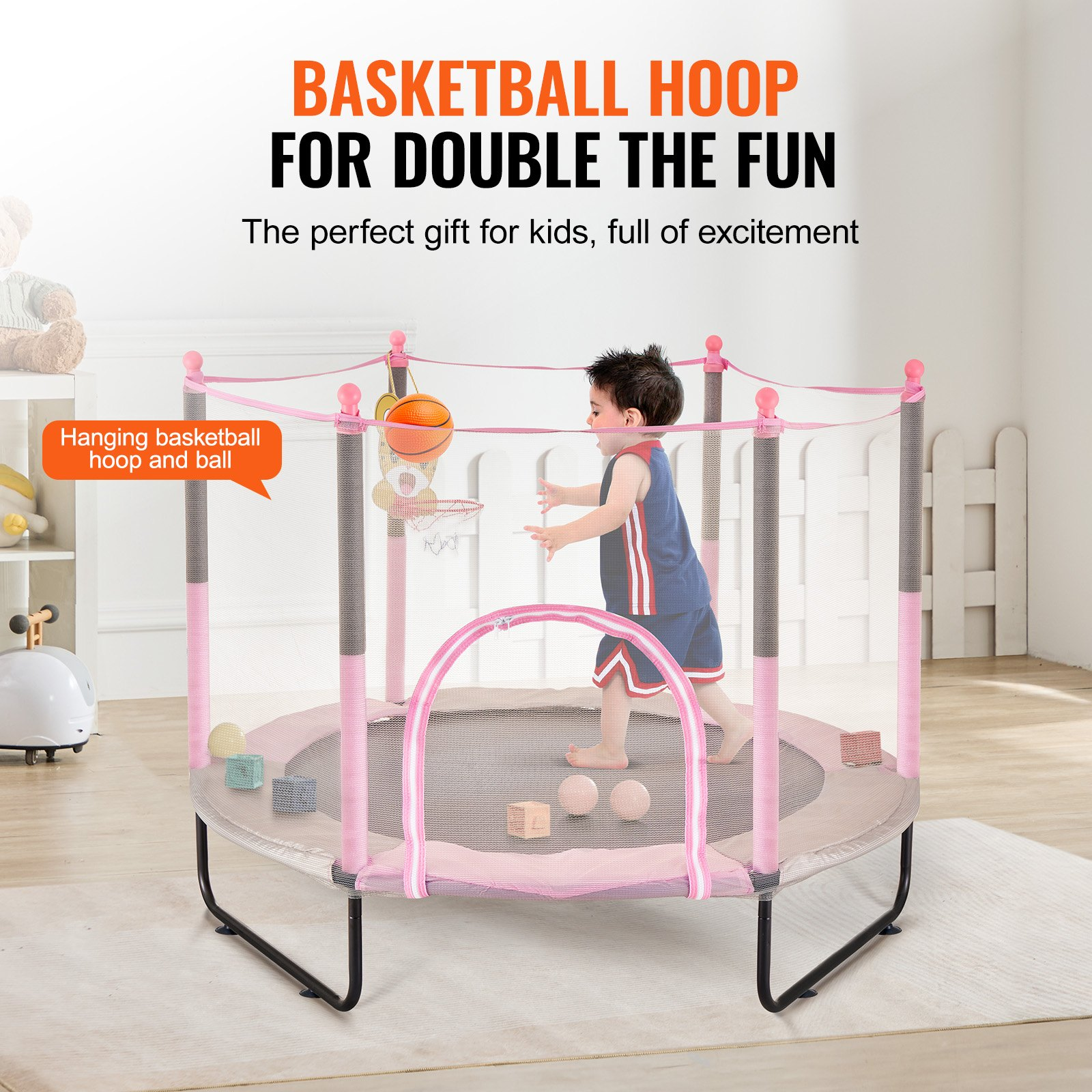 60" Indoor Outdoor Trampoline for Kids with Safety Net | Durable, Easy to Instal - Picture 3 of 10