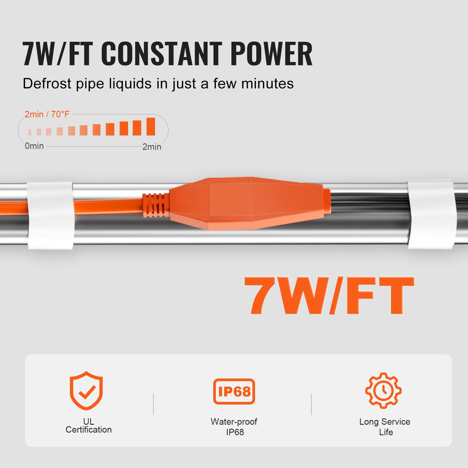 Cable de calefacción de tuberías 6 pies 7 W/ pies cinta térmica para tuberías con termostato incorporado - Imagen 2 de 10