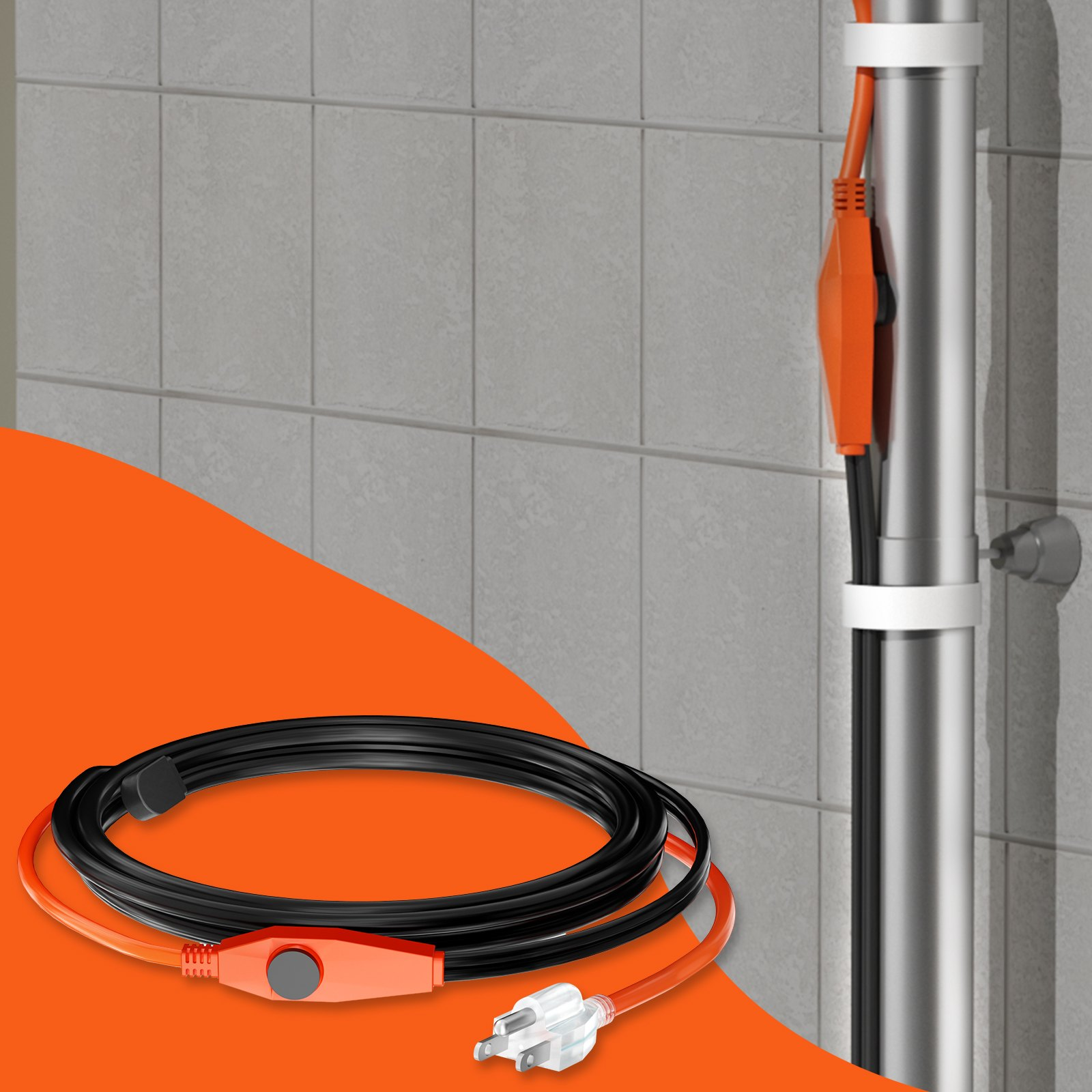 Cable de calefacción de tuberías 6 pies 7 W/ pies cinta térmica para tuberías con termostato incorporado - Imagen 7 de 10