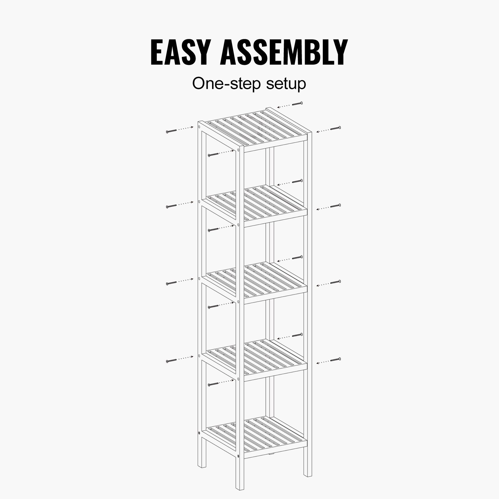 5-Tier Bathroom Standing Shelf, Narrow Shelving Unit, Natural