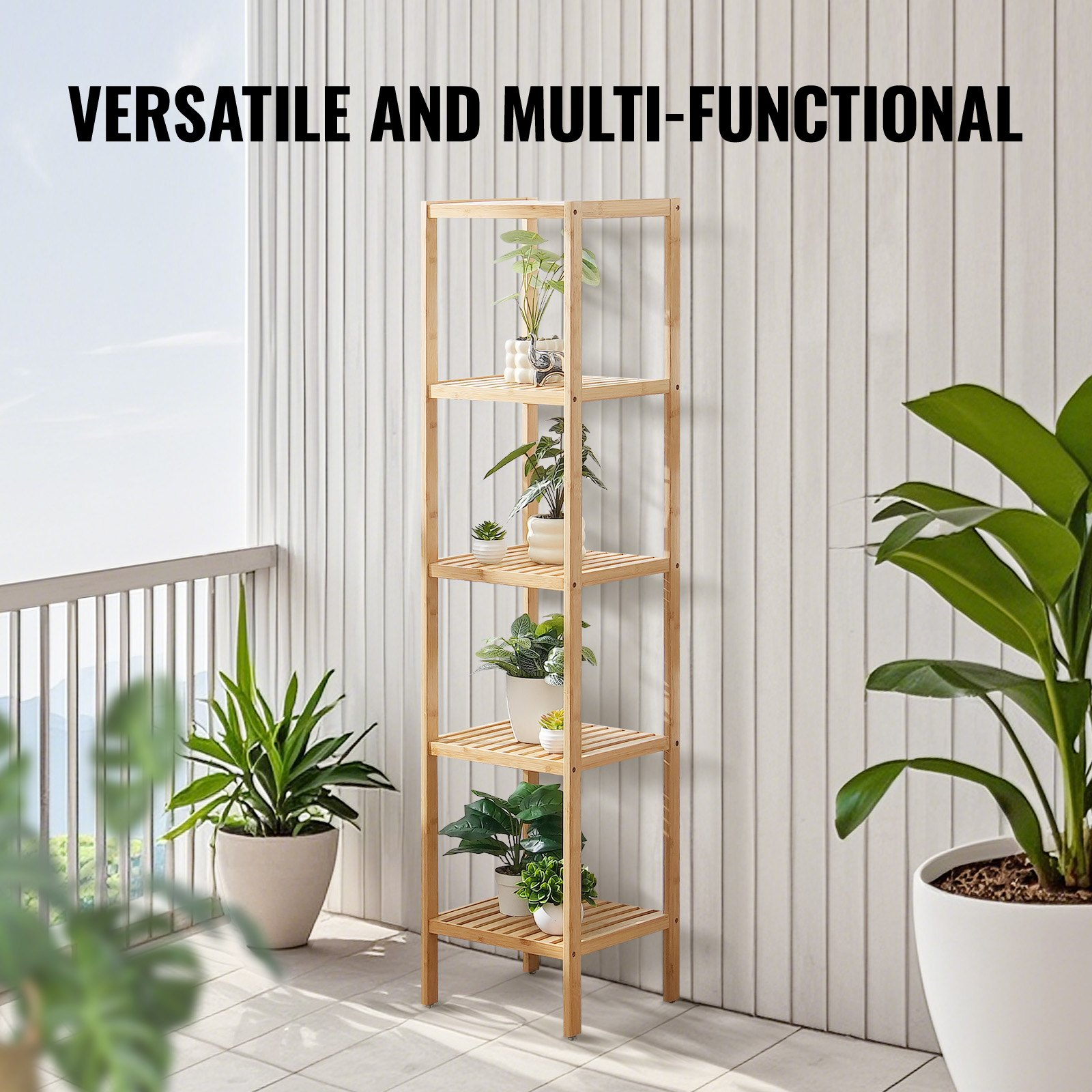 5-Tier Bathroom Standing Shelf, Narrow Shelving Unit, Natural