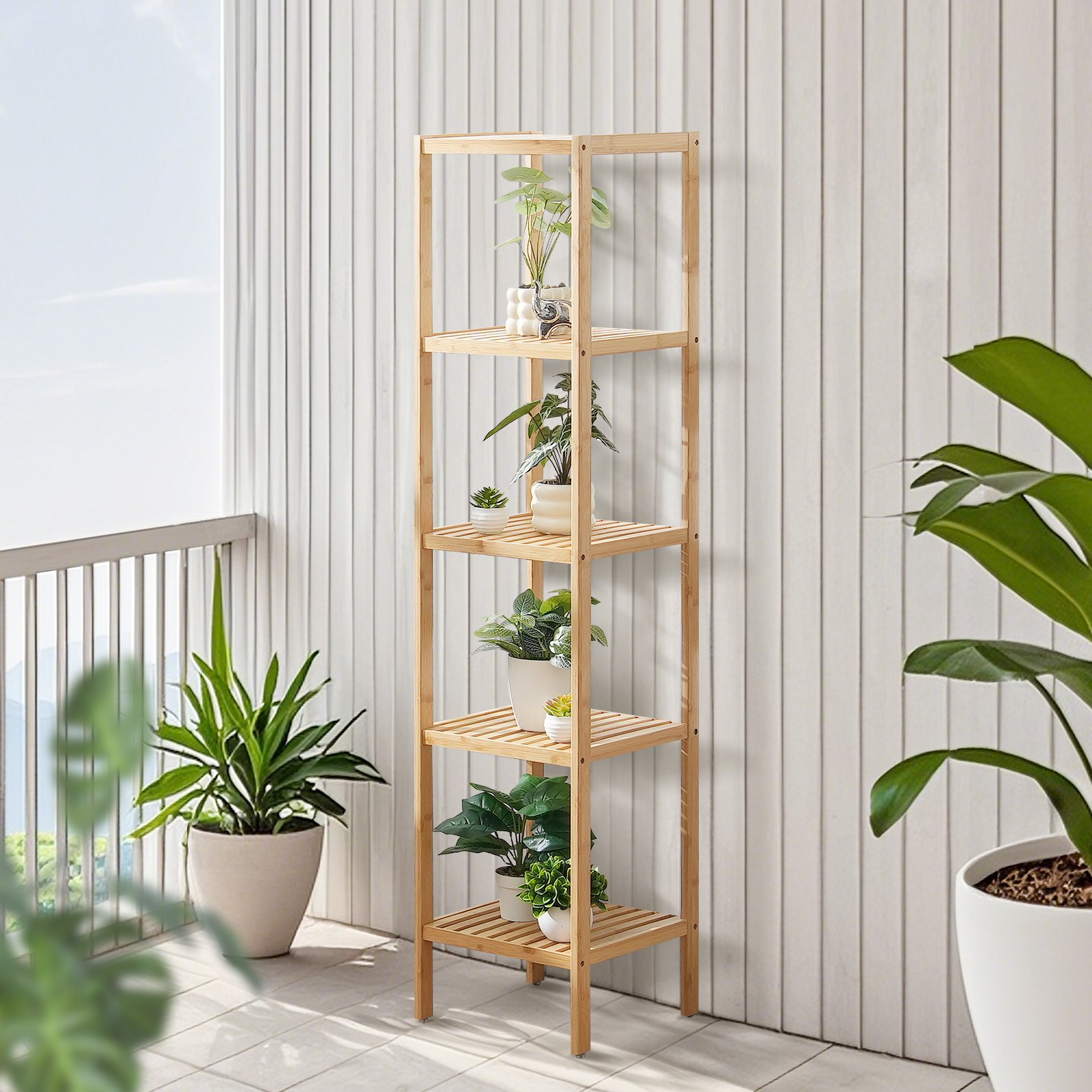 5-Tier Bathroom Standing Shelf, Narrow Shelving Unit, Natural