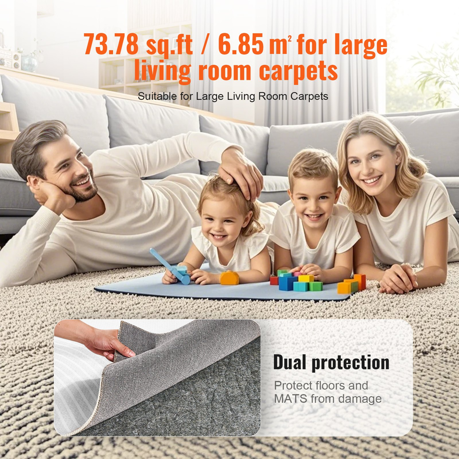 Rug Pad Gripper 8' x 10' Protective Carpet Pad 0.24" Thick for All Floors