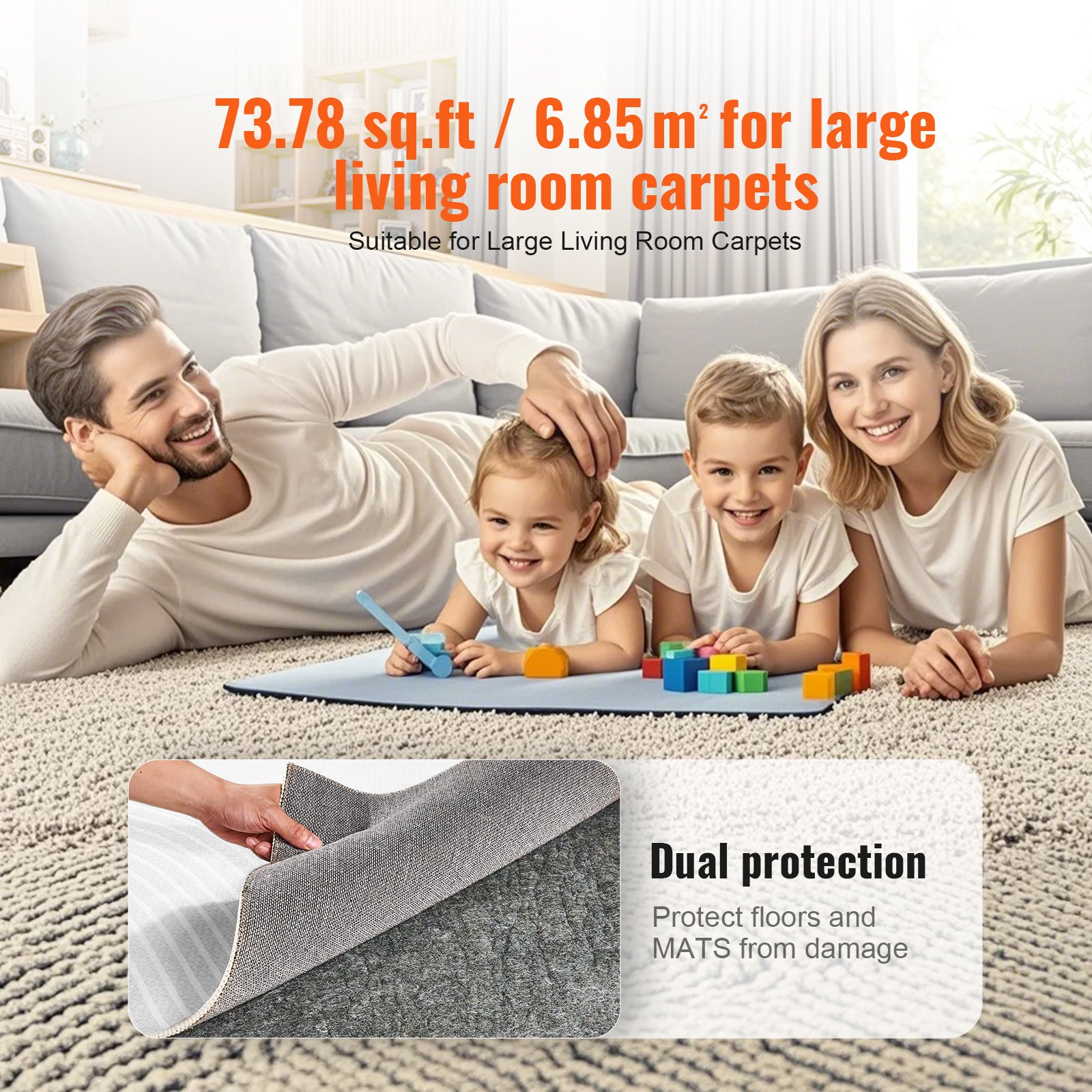 Rug Pad Gripper 8' x 10' Protective Carpet Pad 0.47" Thick for All Floors