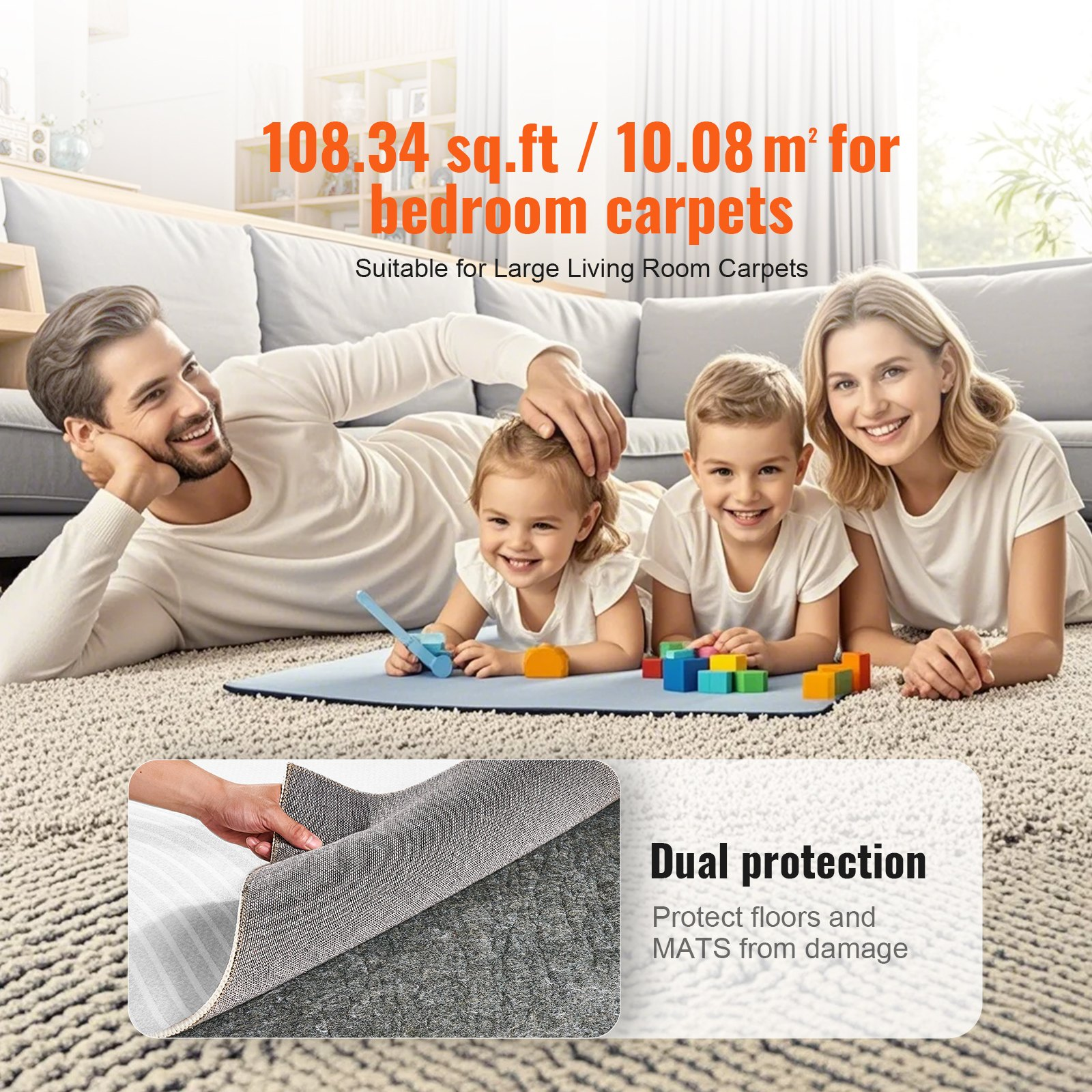 Non Slip Rug Pad Gripper 9' x 12' Carpet Mat 0.24" Thick for All Floor