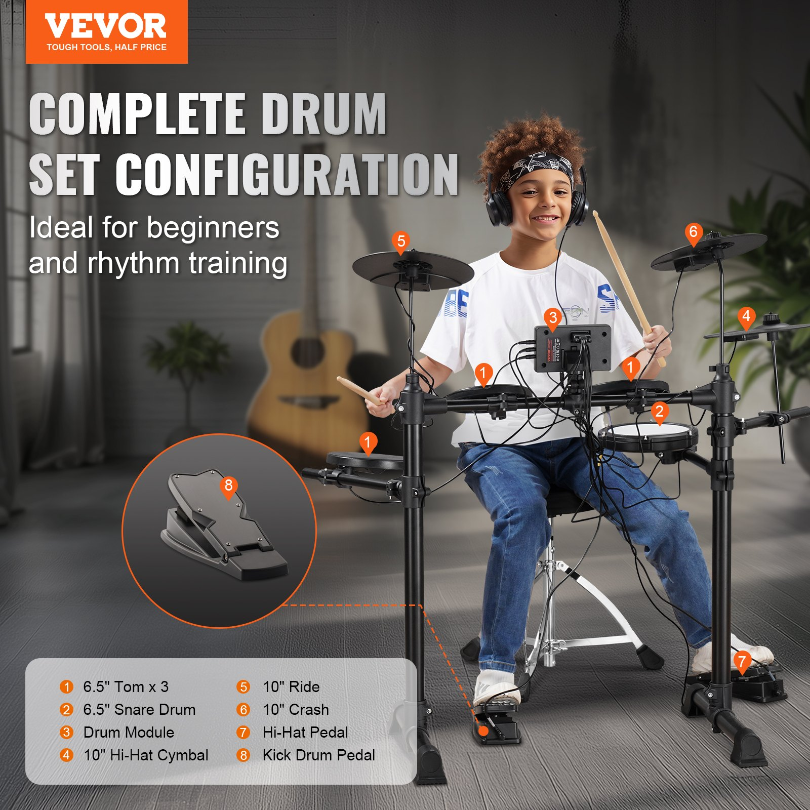 Electric Drum Set Electronic Drum Kit 150 Sounds for Beginners & Adults - Picture 2 of 11