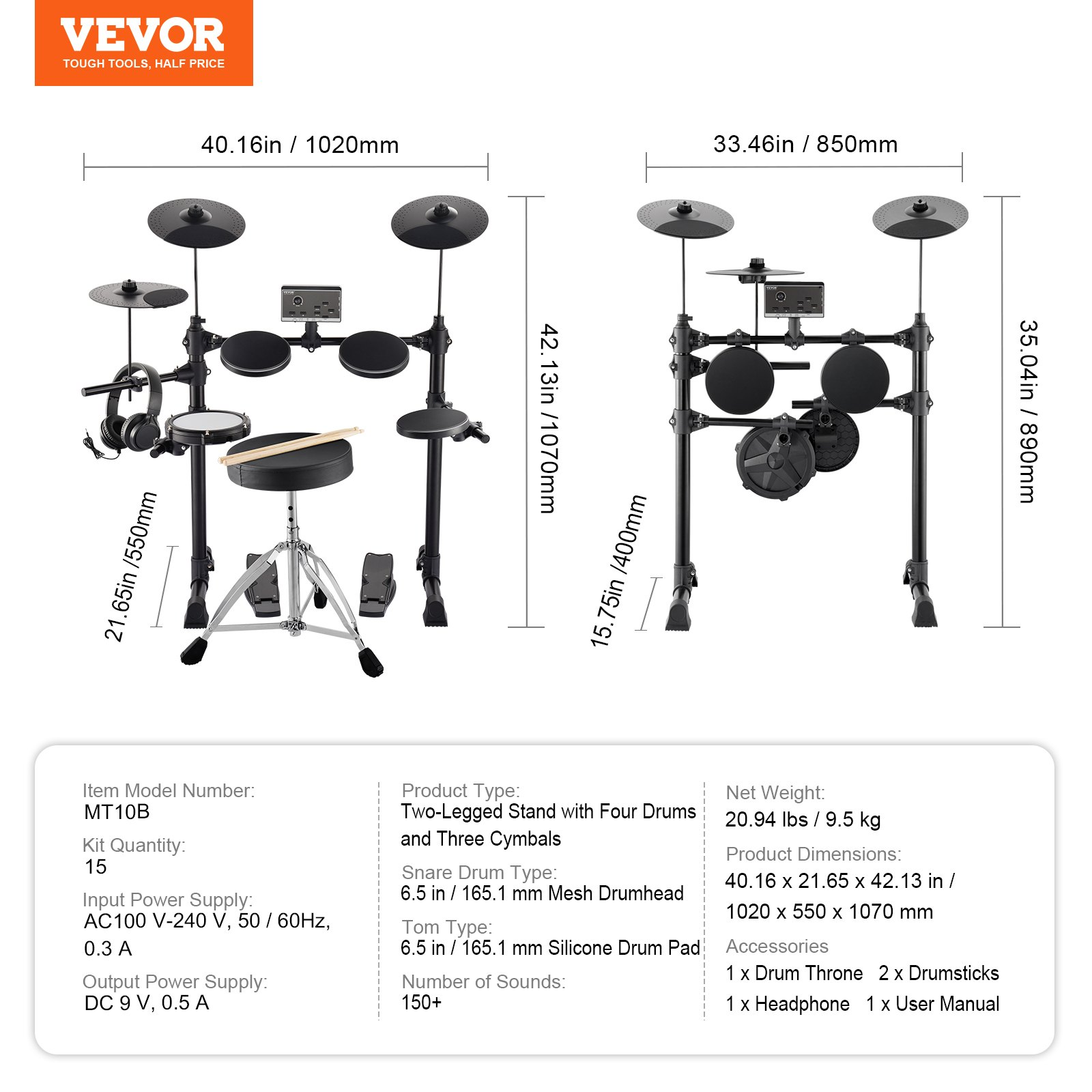 Electric Drum Set Electronic Drum Kit 150 Sounds for Beginners & Adults - Picture 7 of 11