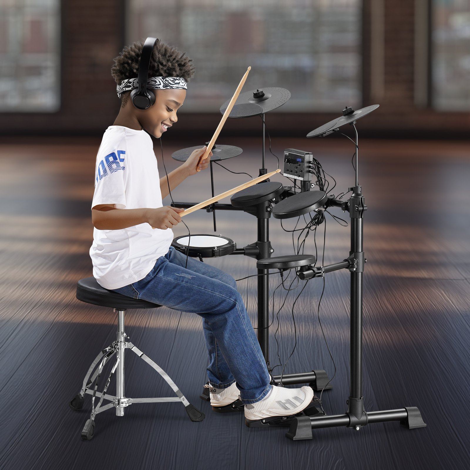 Electric Drum Set Electronic Drum Kit 150 Sounds for Beginners & Adults - Picture 8 of 11