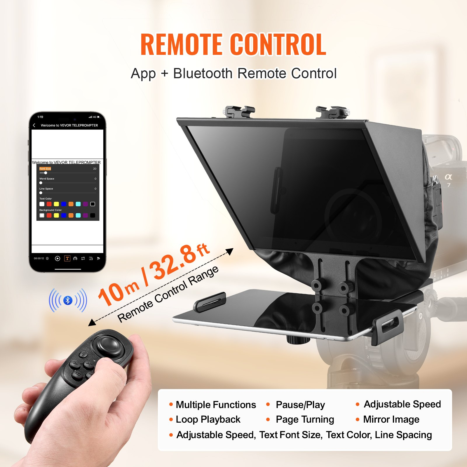 13'' Floor Type Teleprompter Remote for Webcam Smartphone Live Streaming