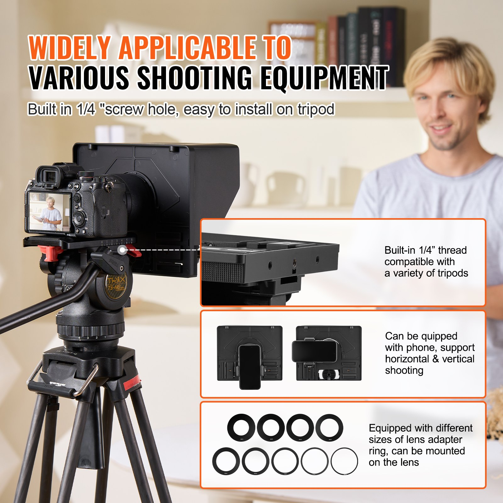 10'' Portable Teleprompter with Remote for Webcam & Smartphone Live Streaming