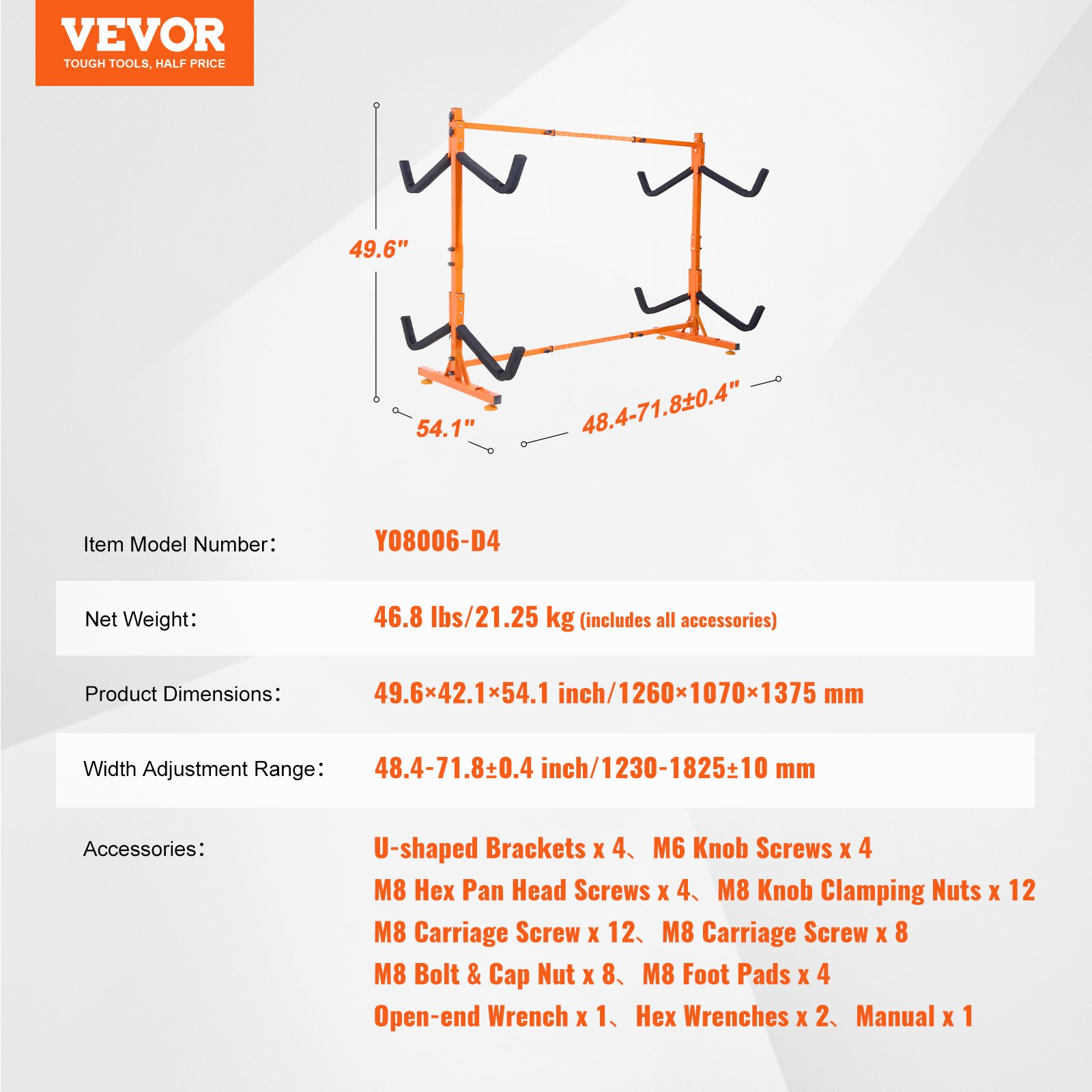 VEVOR Freestanding Kayak Storage Rack - Heavy-duty Steel Kayak Hanger Holder wit