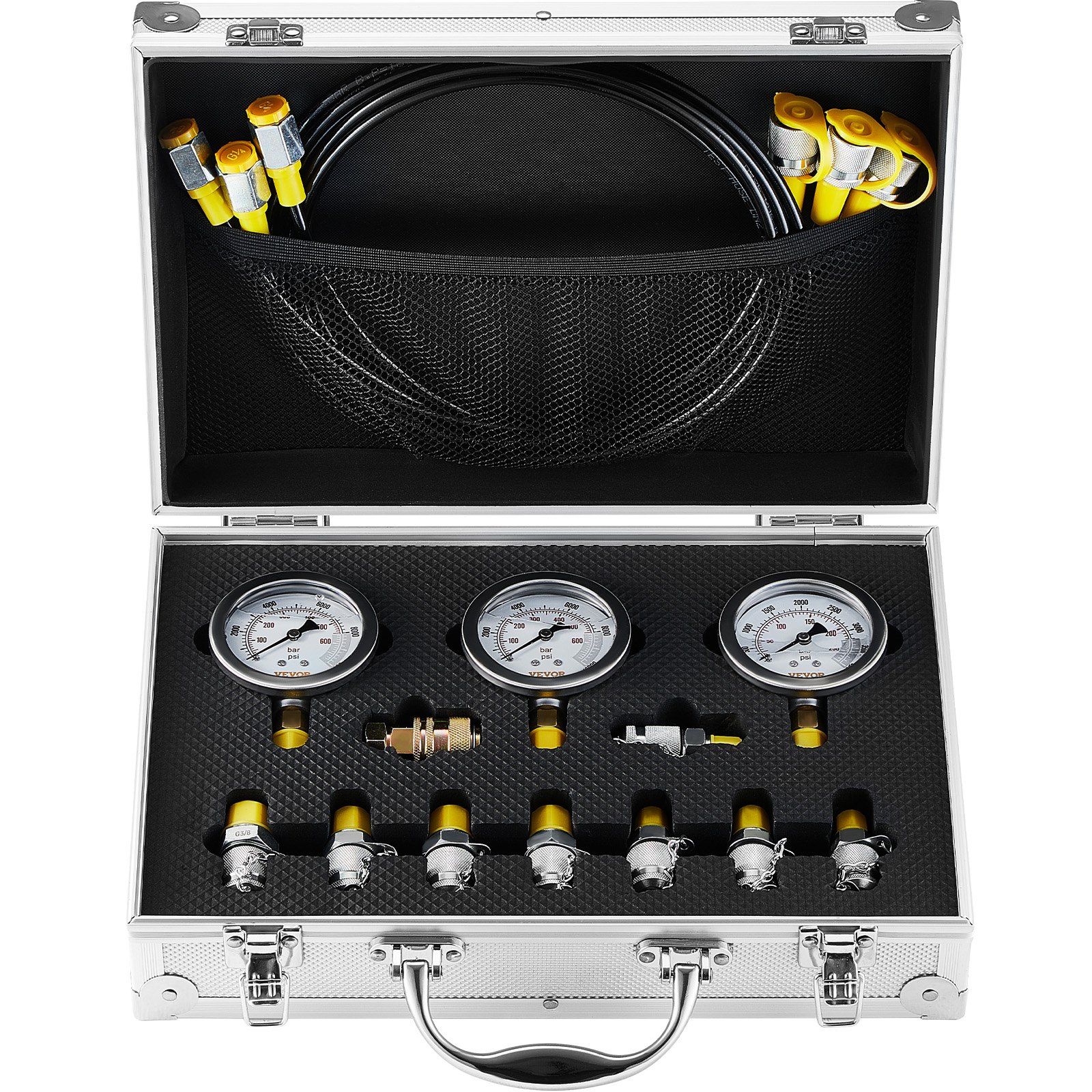 Hydraulic Pressure Test Kit - 250/400/600bar - 3 Gauges, 9 Test Couplings, 3 Tes