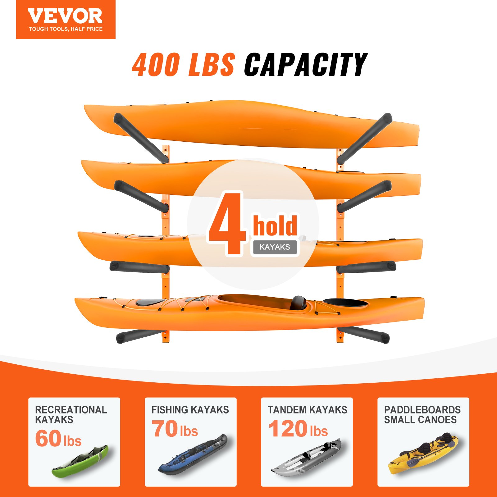 Storage Rack, 400 Lbs Load Kayak Hanger For Indoor Outdoor G