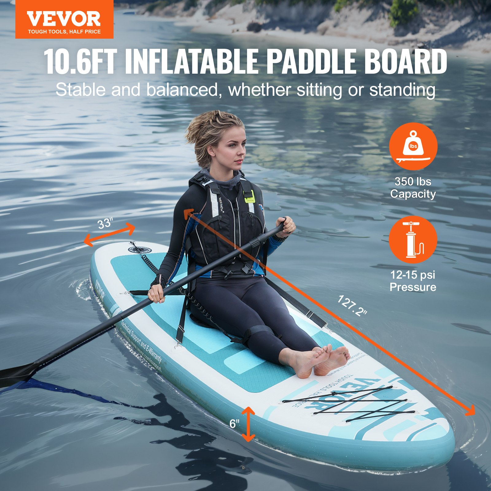 10.6' Inflatable Paddle Board SUP with Kayak Seat, Pump, Paddle & Backpack - Picture 1 of 10