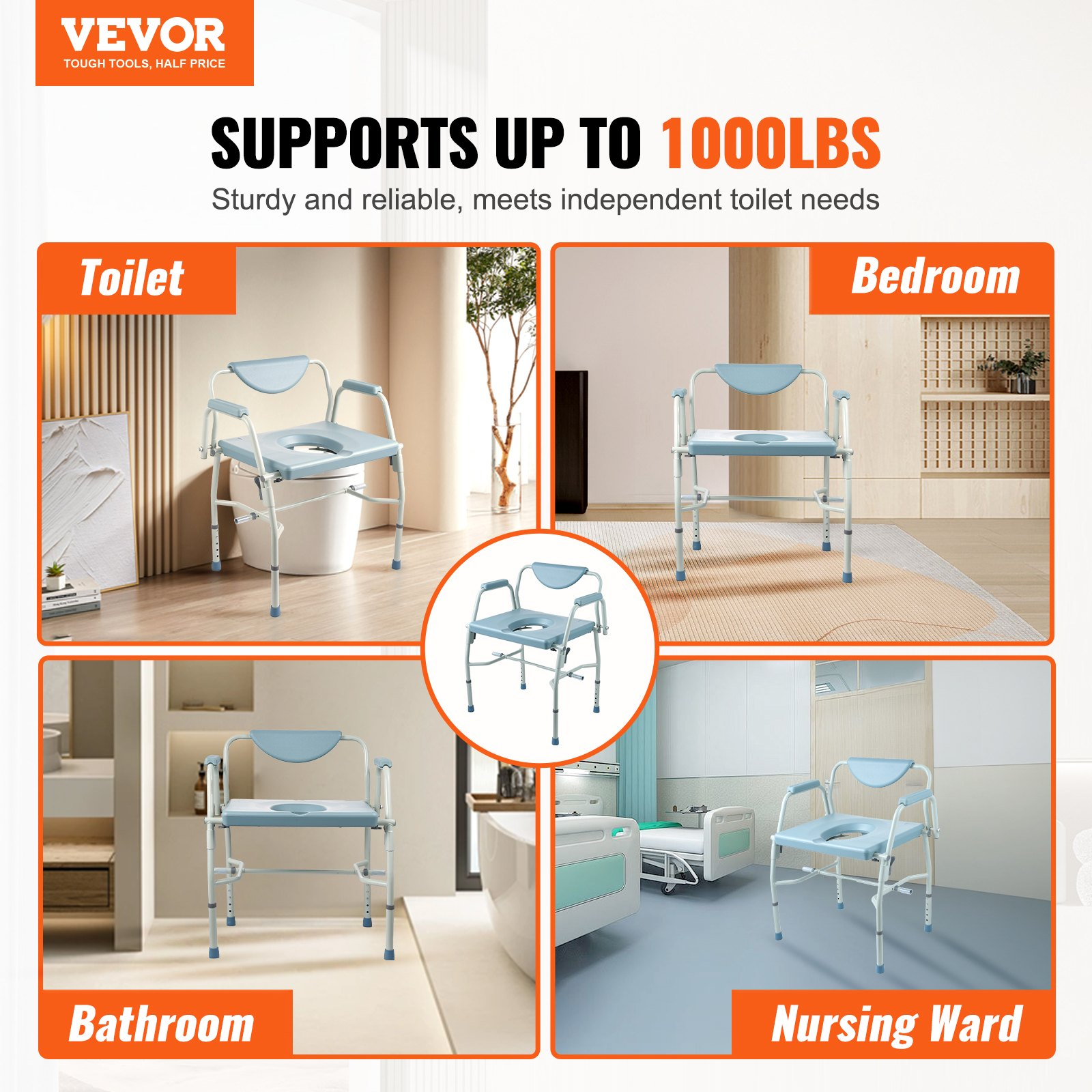 VEVOR Commode Chair, Portable Toilet for Adults Seniors