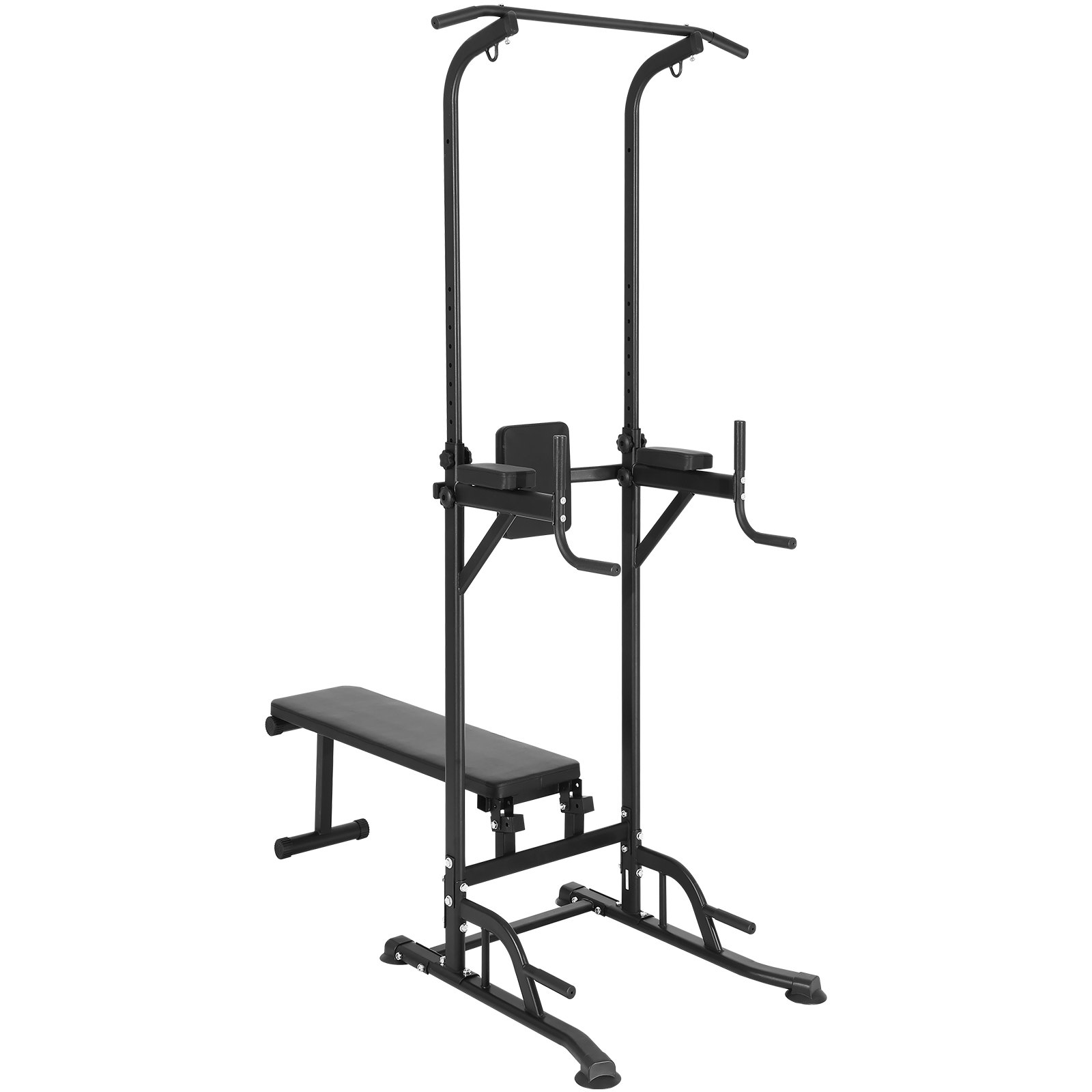 Power Tower with Bench 10-Level  Height Adjustable Pull Up Bar Stand Dip Station