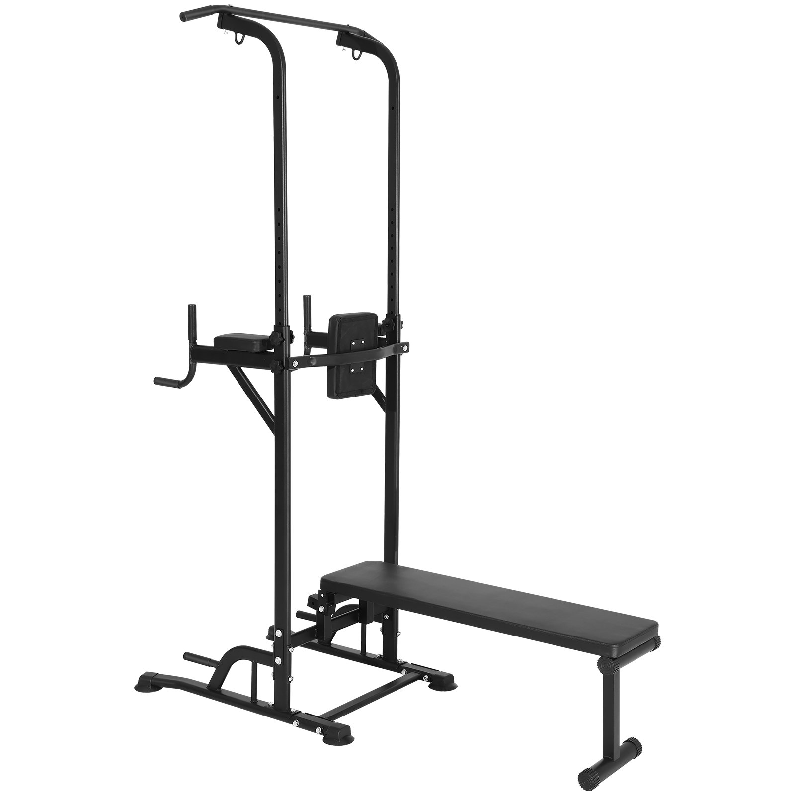 Power Tower with Bench 10-Level  Height Adjustable Pull Up Bar Stand Dip Station