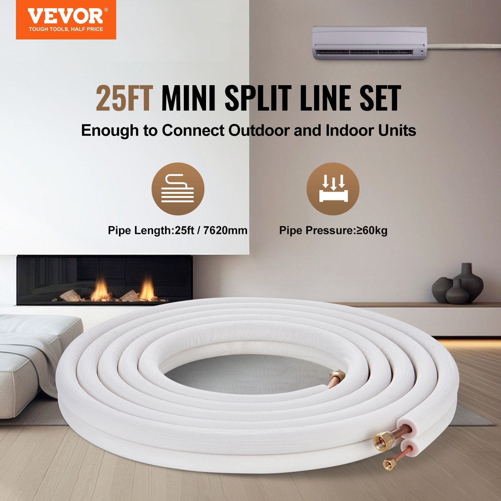 25FT Mini Split Line Set, 1/4