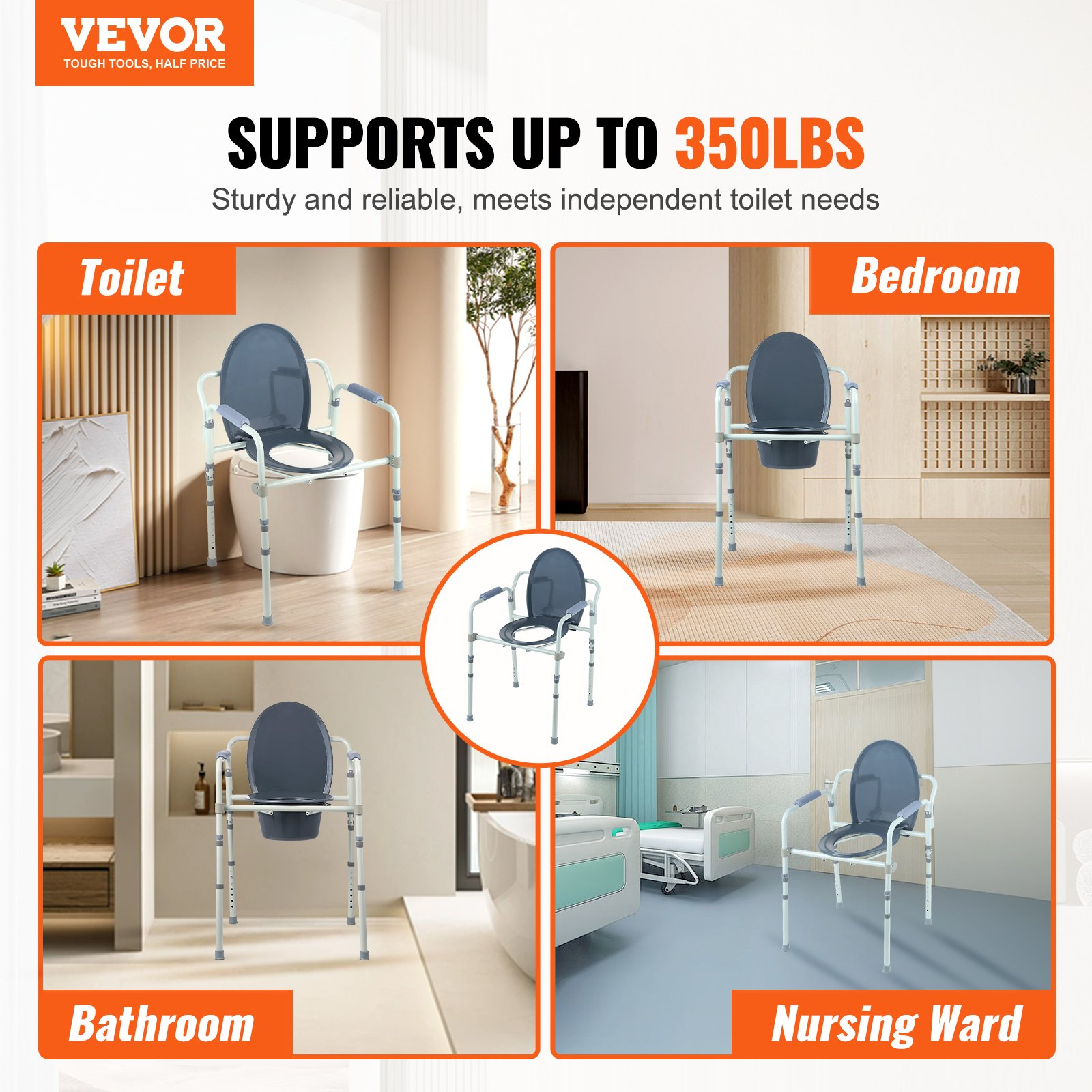 Commode Chair, Raised Toilet Seat for Adults Seniors