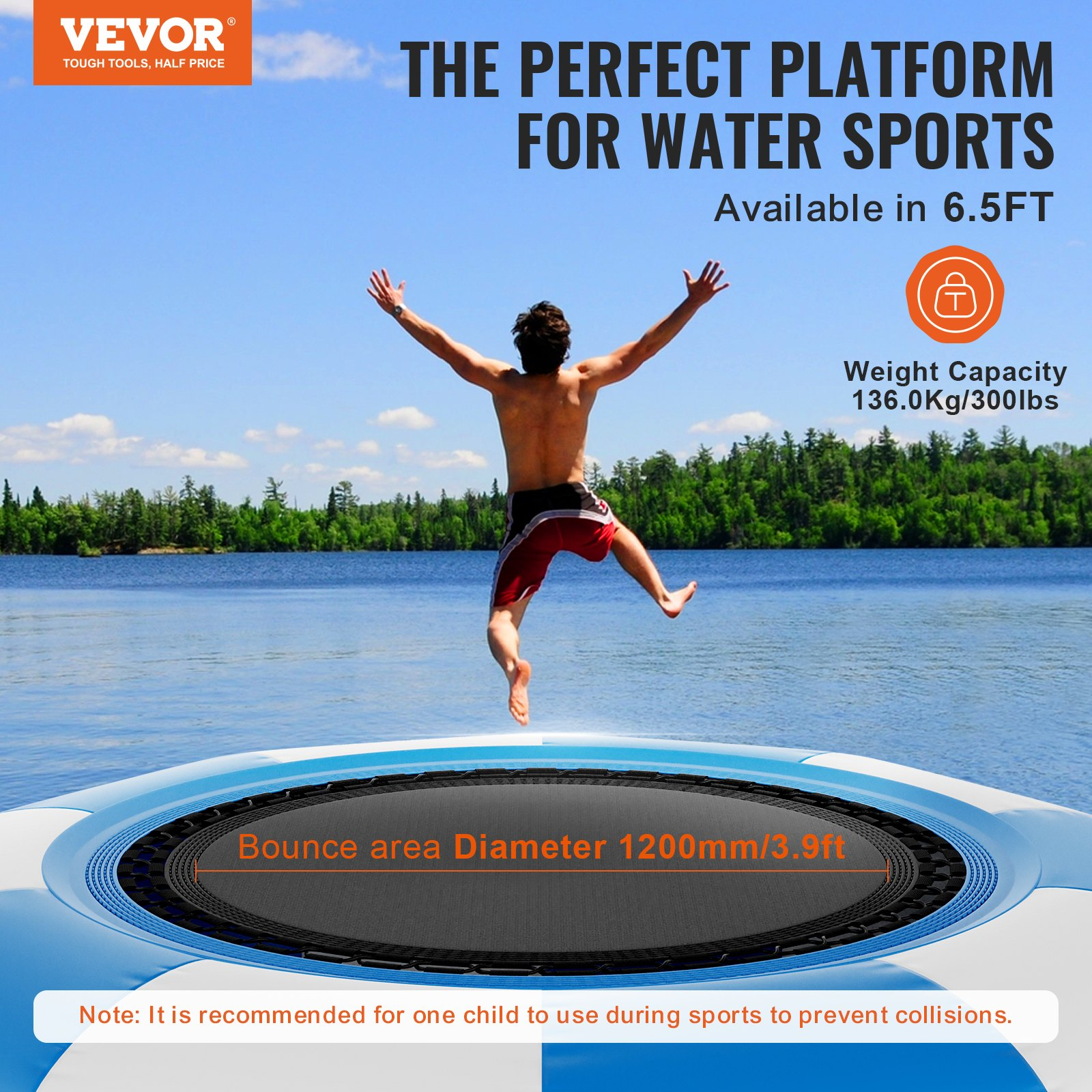 VEVOR 6.5ft Inflatable Water Bouncer - Portable Water Trampoline for Pools & Lak