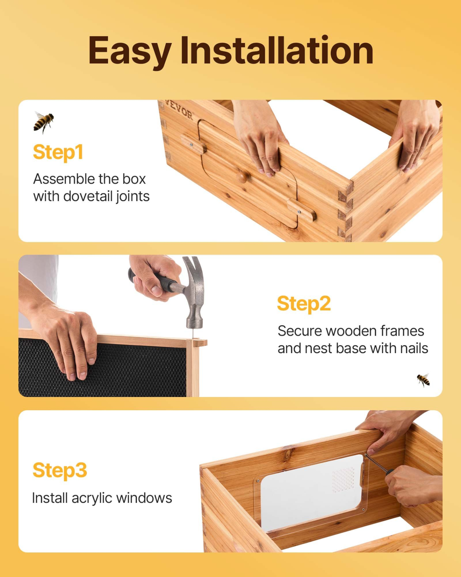 Langstroth Deep Beehive Kit, 10 Frames, Waxed Fir Wood, Window