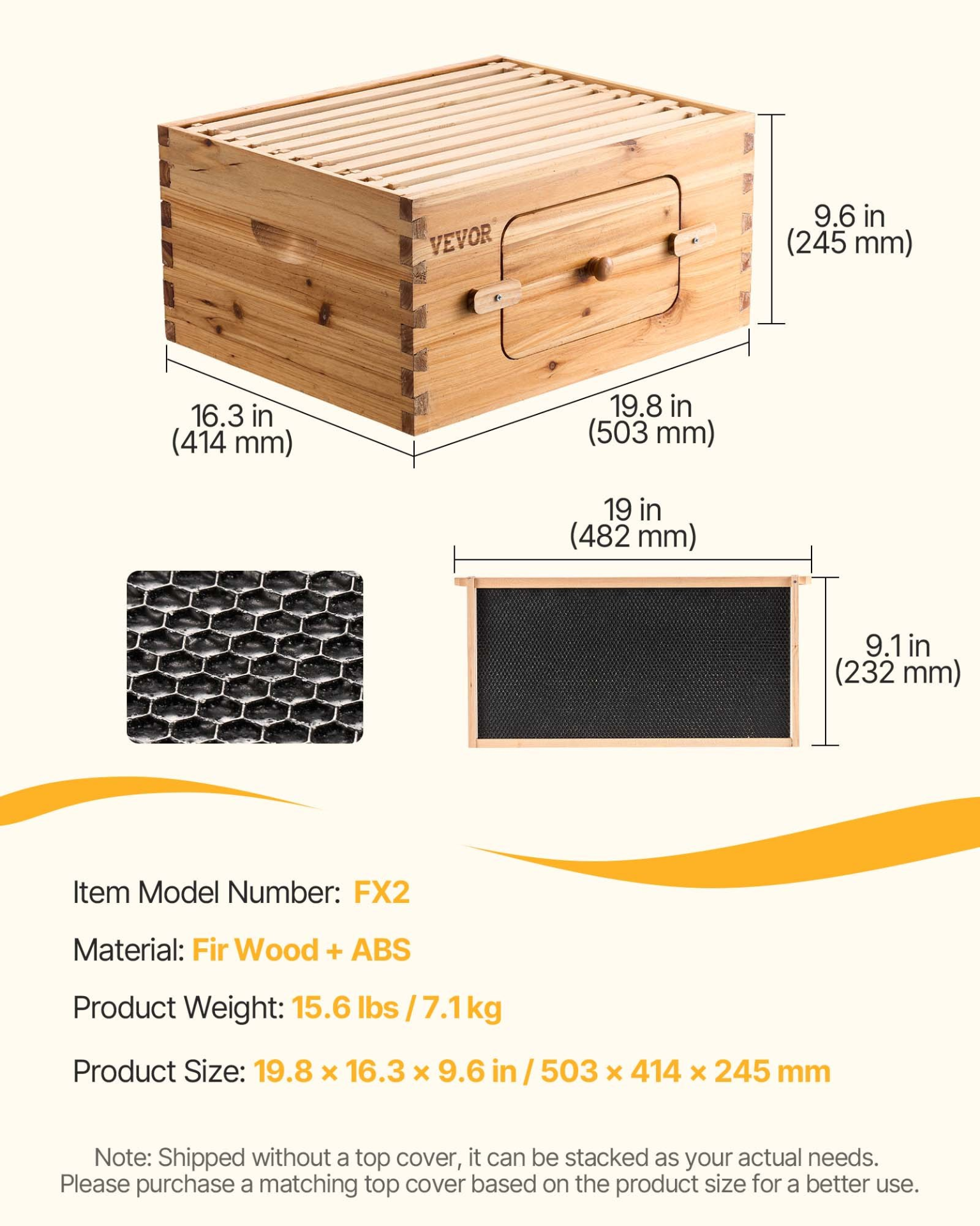 Langstroth Deep Beehive Kit, 10 Frames, Waxed Fir Wood, Window