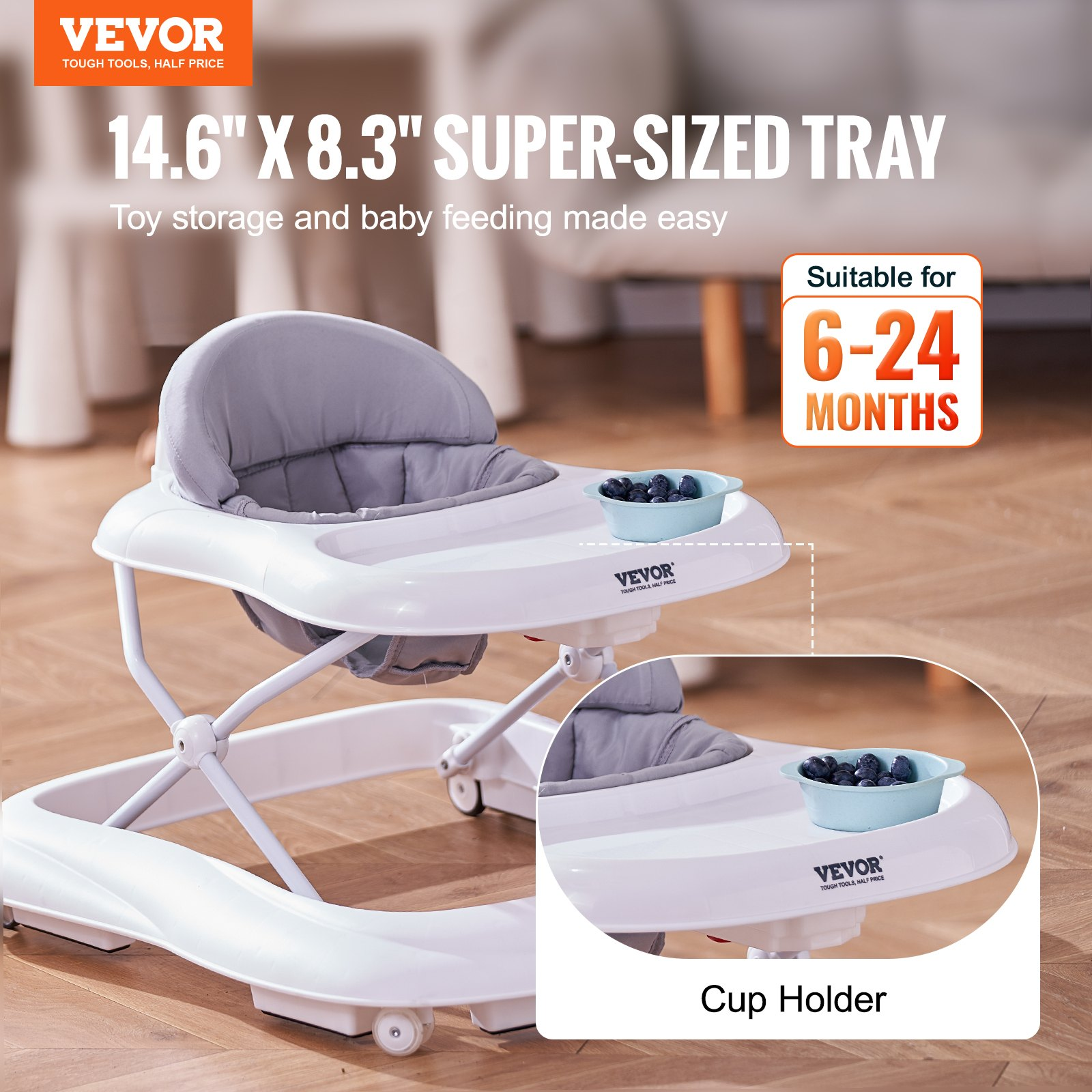 VEVOR Baby Walker, Anti-Rollover Activity Helper for Boy Girl 6-12 Months
