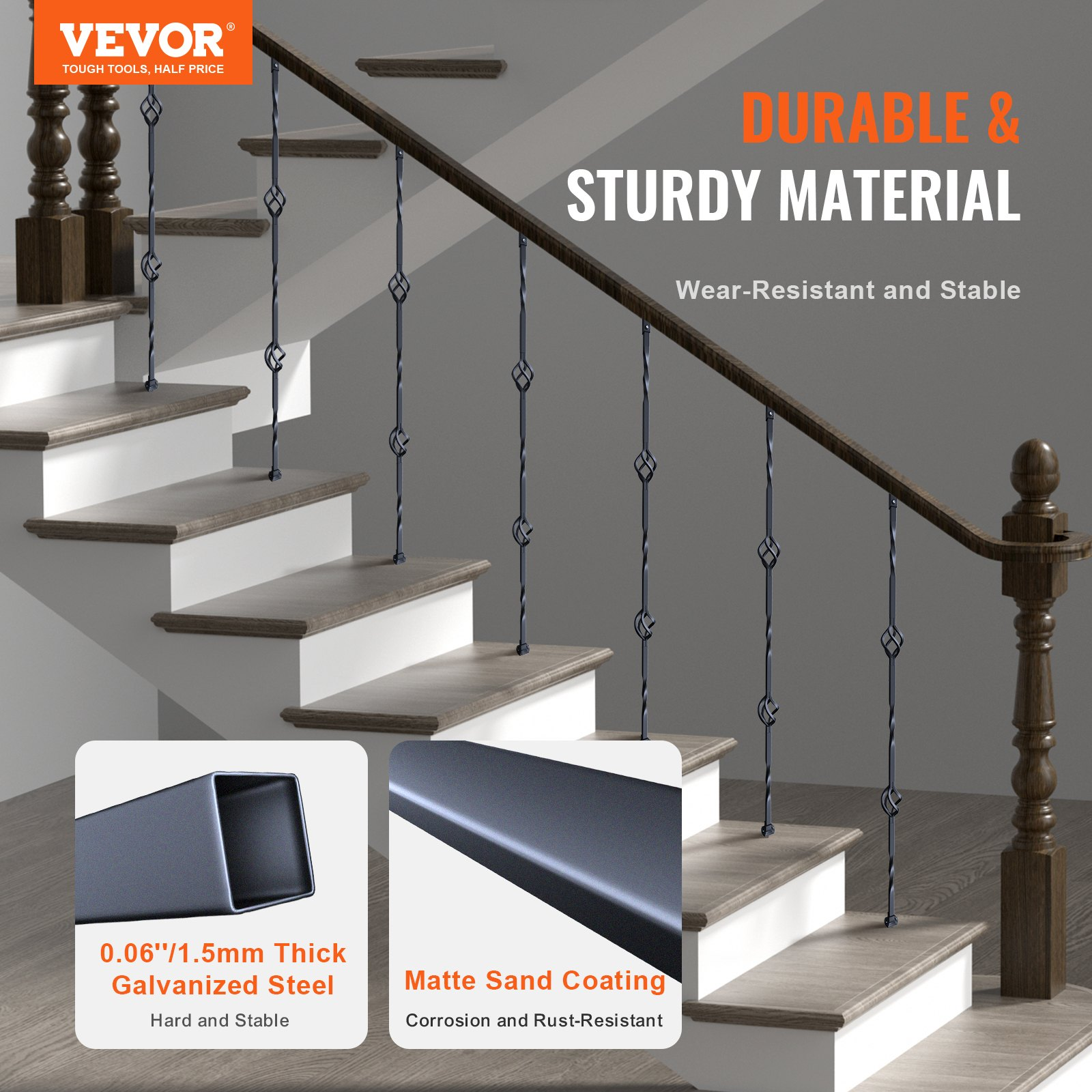 VEVOR Staircase Metal Balusters, Spiral Stair Railing with Shoes & Screws