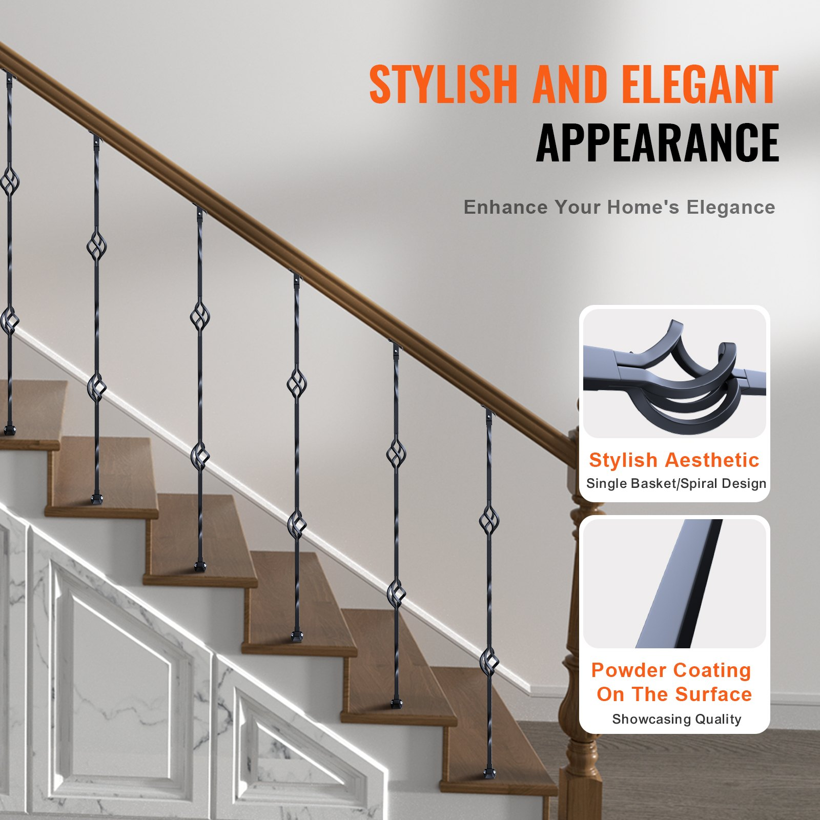 VEVOR Staircase Metal Balusters, Spiral Stair Railing with Shoes & Screws