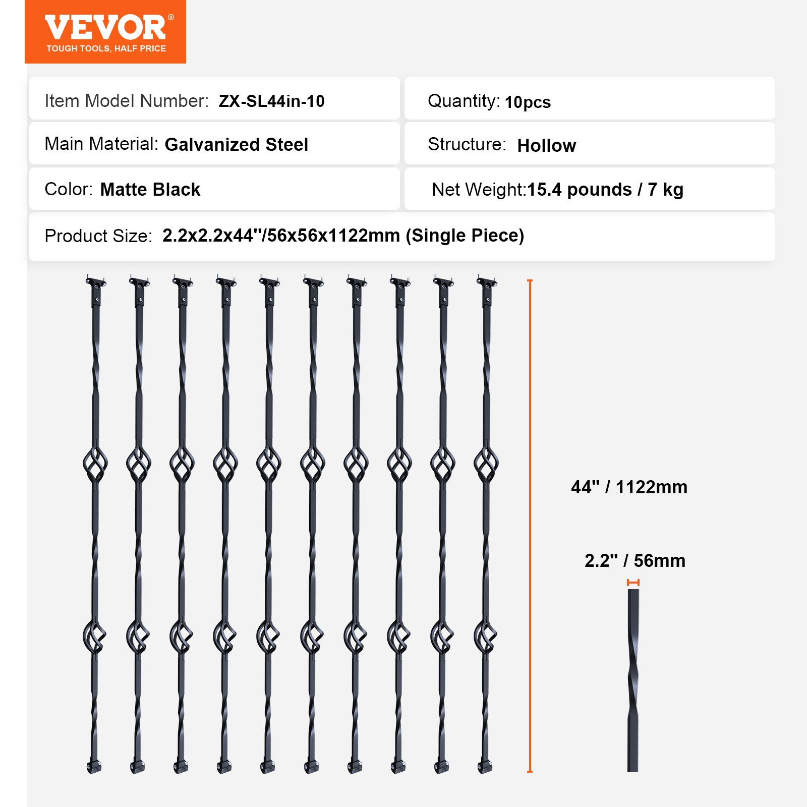 VEVOR Staircase Metal Balusters, Spiral Stair Railing with Shoes & Screws