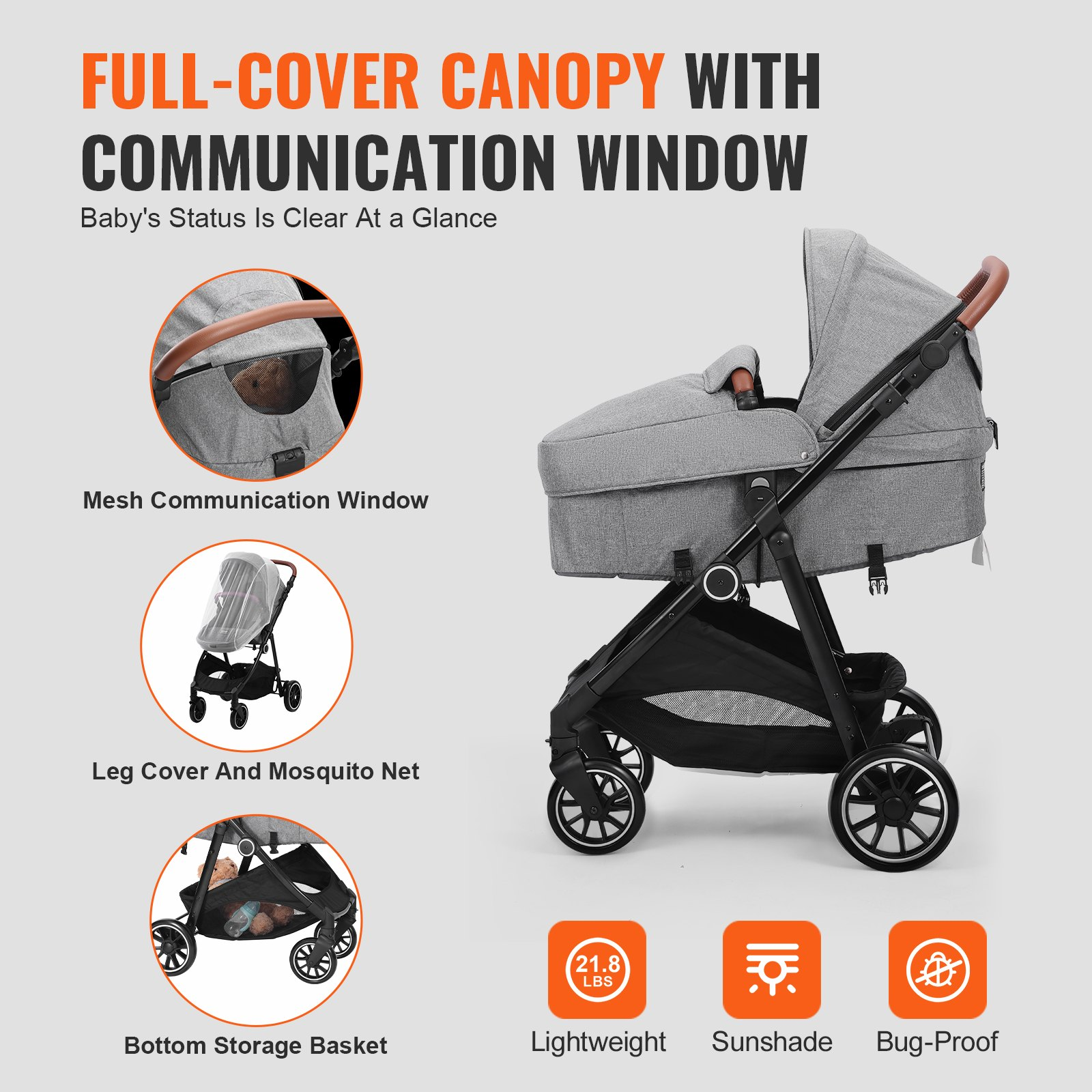 Standard Baby Stroller w/ Bassinet Foldable & Reversible Seat 3-Position Recline