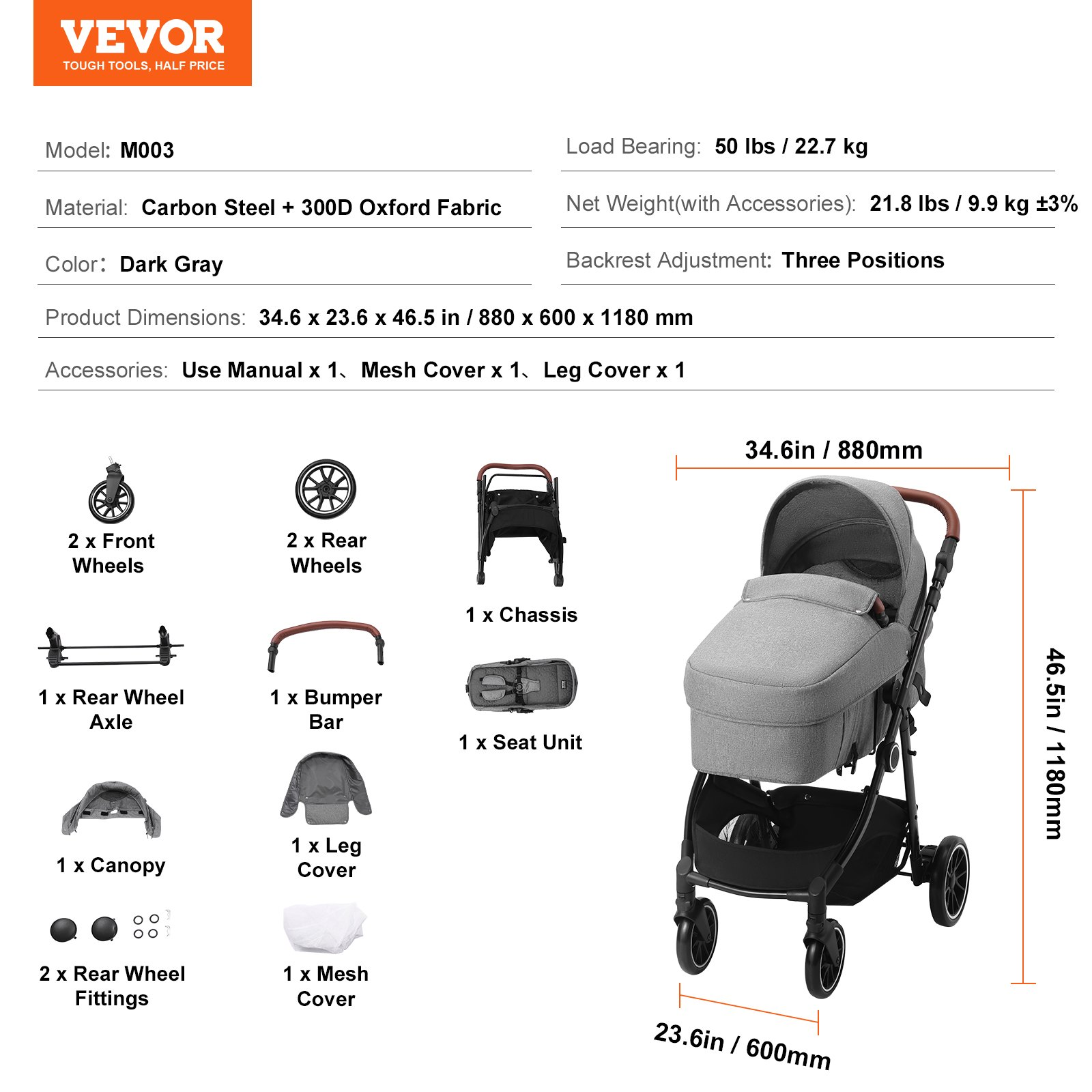 Standard Baby Stroller w/ Bassinet Foldable & Reversible Seat 3-Position Recline