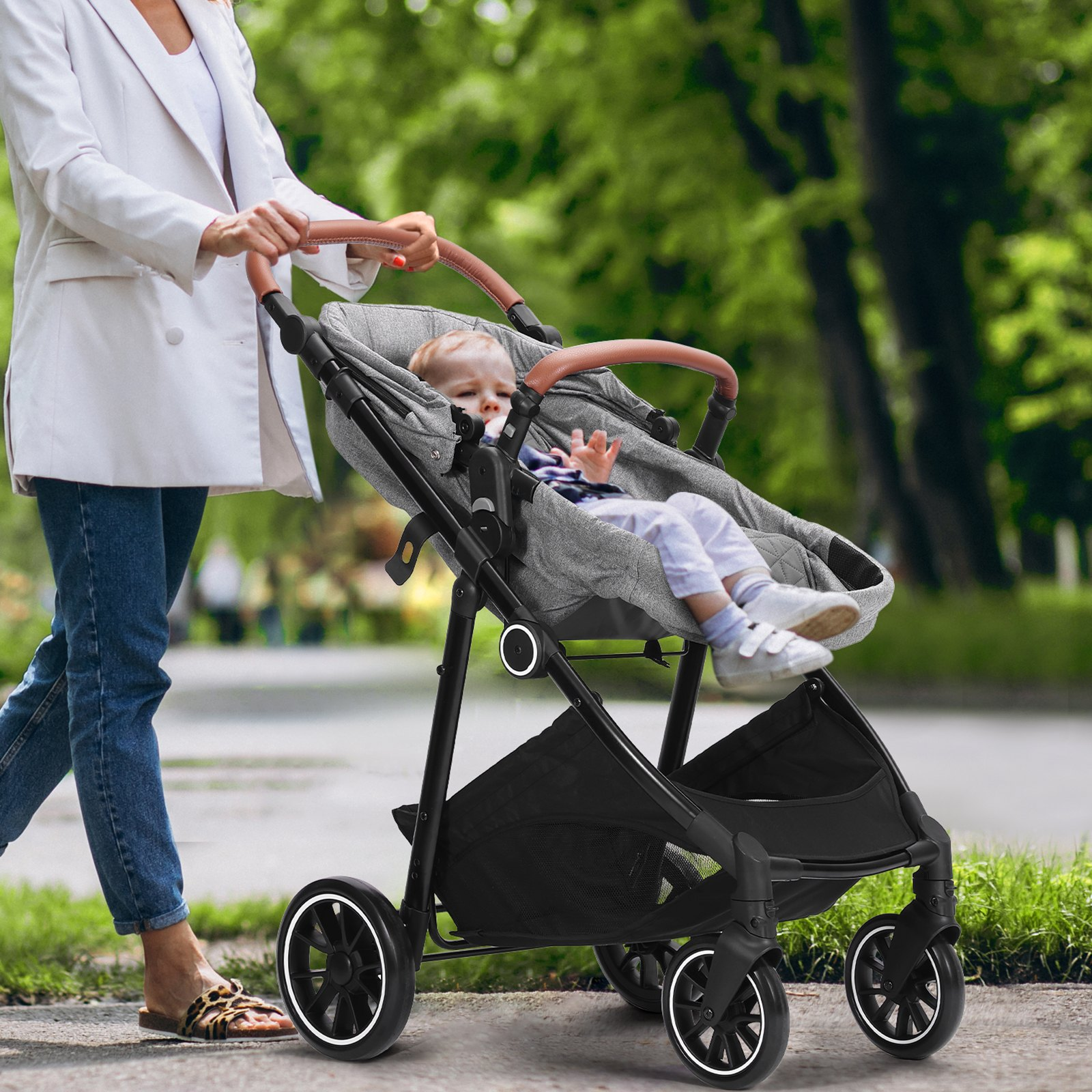 Standard Baby Stroller w/ Bassinet Foldable & Reversible Seat 3-Position Recline