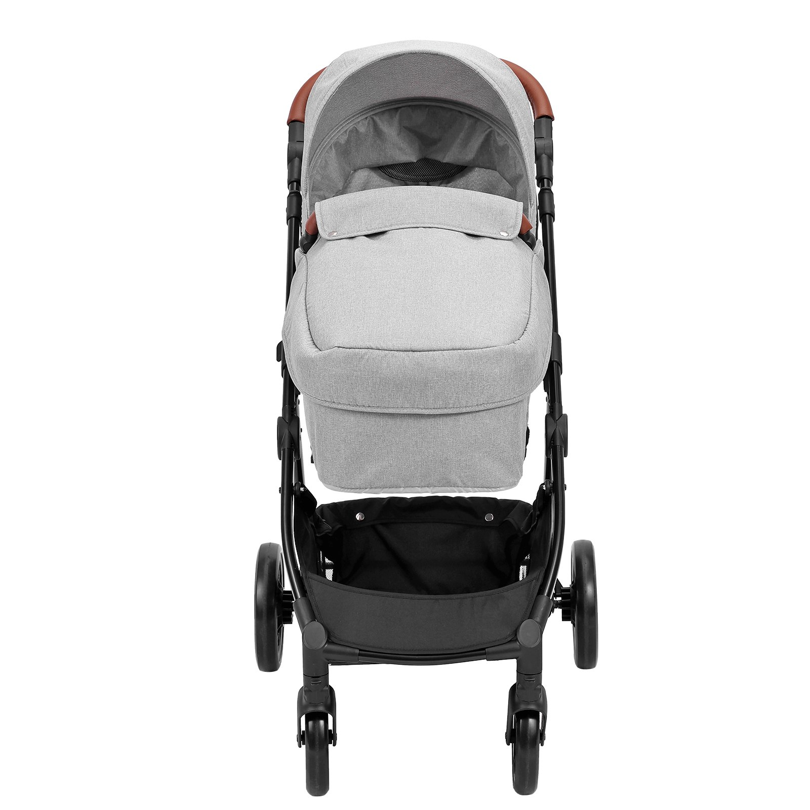 Standard Baby Stroller with Bassinet, 3-Gear Adjustable Backrest, Foldable & Rev