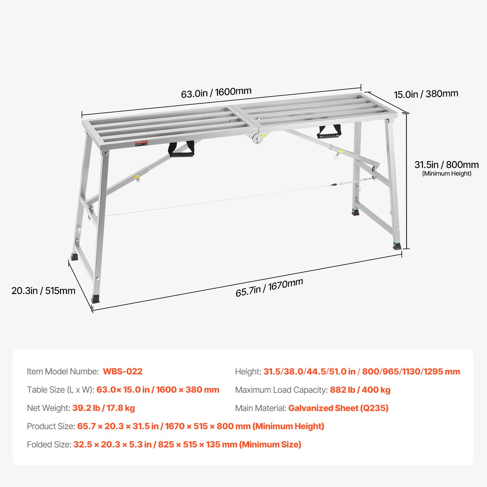 Adjustable Work Platform, Portable Scaffolding Platform, 800 lb Load Capacity - Picture 7 of 10