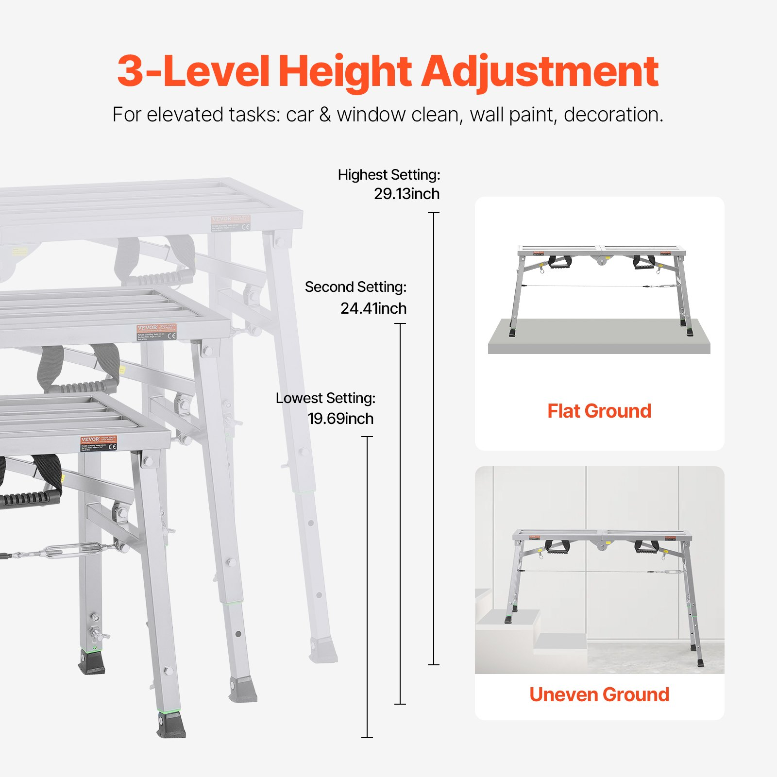 Adjustable Height Work Platform - Portable Scaffolding, 400 lb Load Capacity