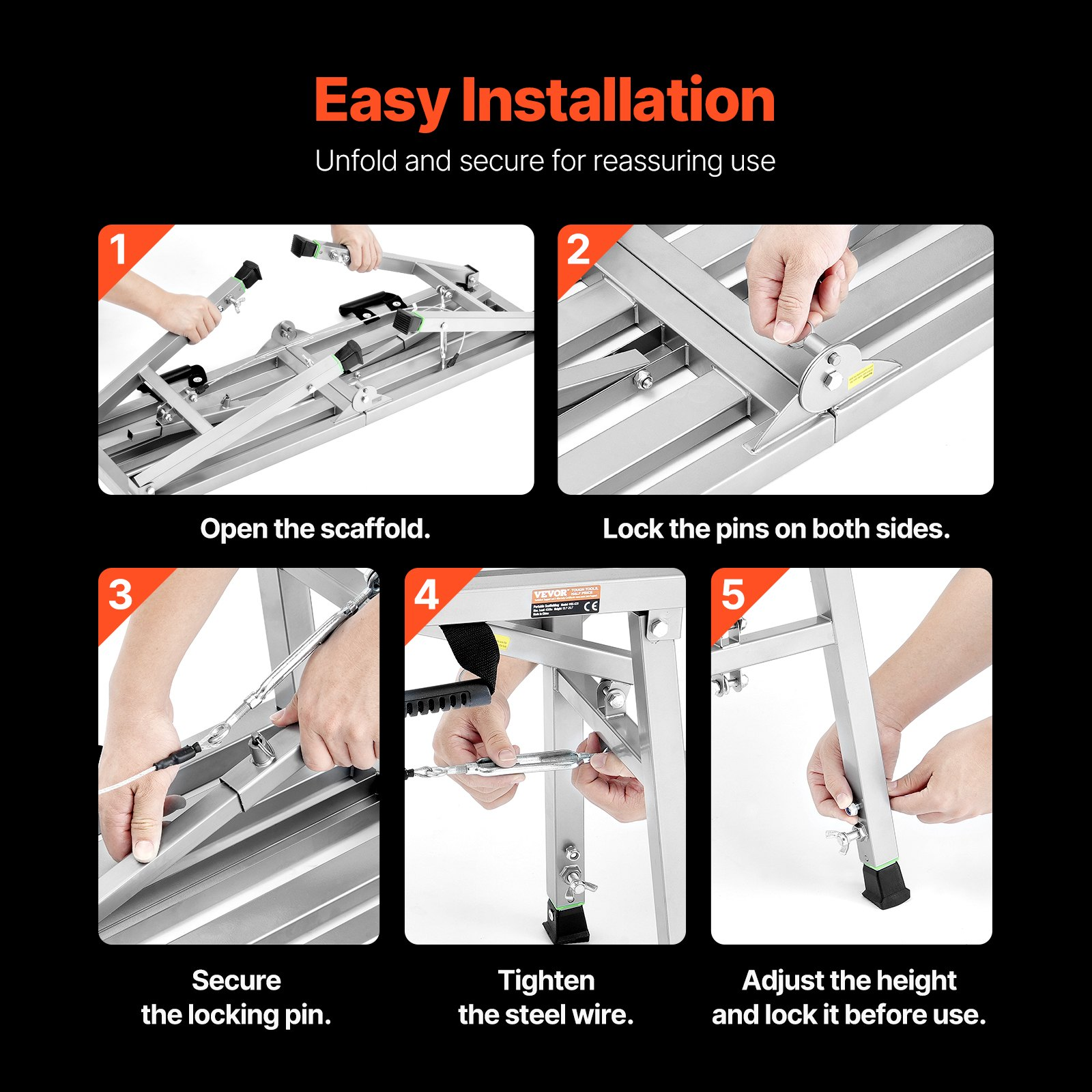 Adjustable Height Work Platform - Portable Scaffolding, 400 lb Load Capacity