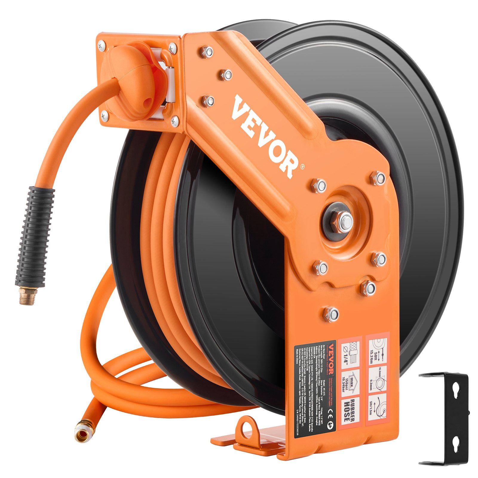 VEVOR Retractable Air Hose Reel 3/8 IN x 50FT Rubber Air Hose Reel Max 300 PSI - Picture 9 of 11