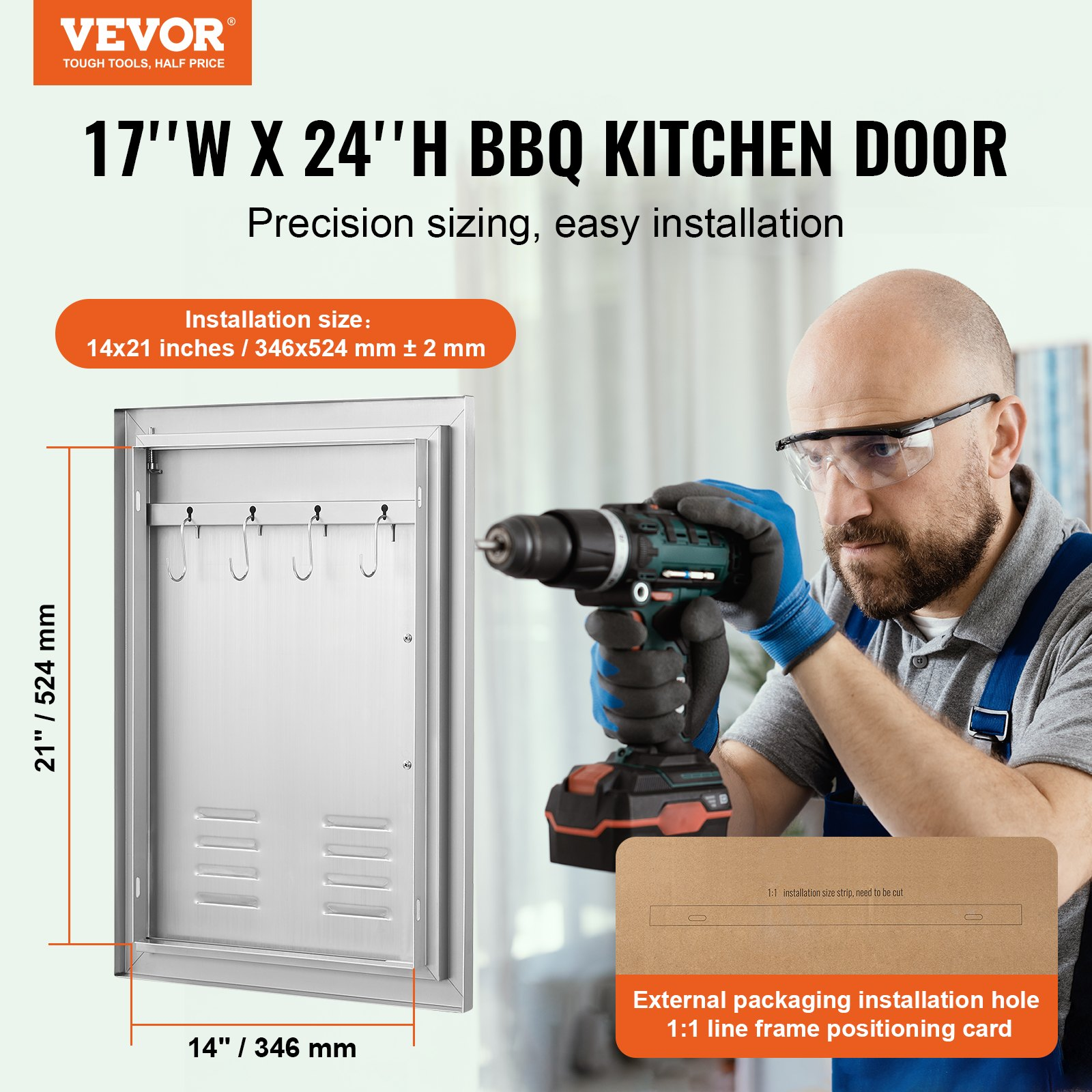 Grill-Zugangstür, 17 B x 24 H Zoll einzelne Outdoor-Küchentür, Außenschrank