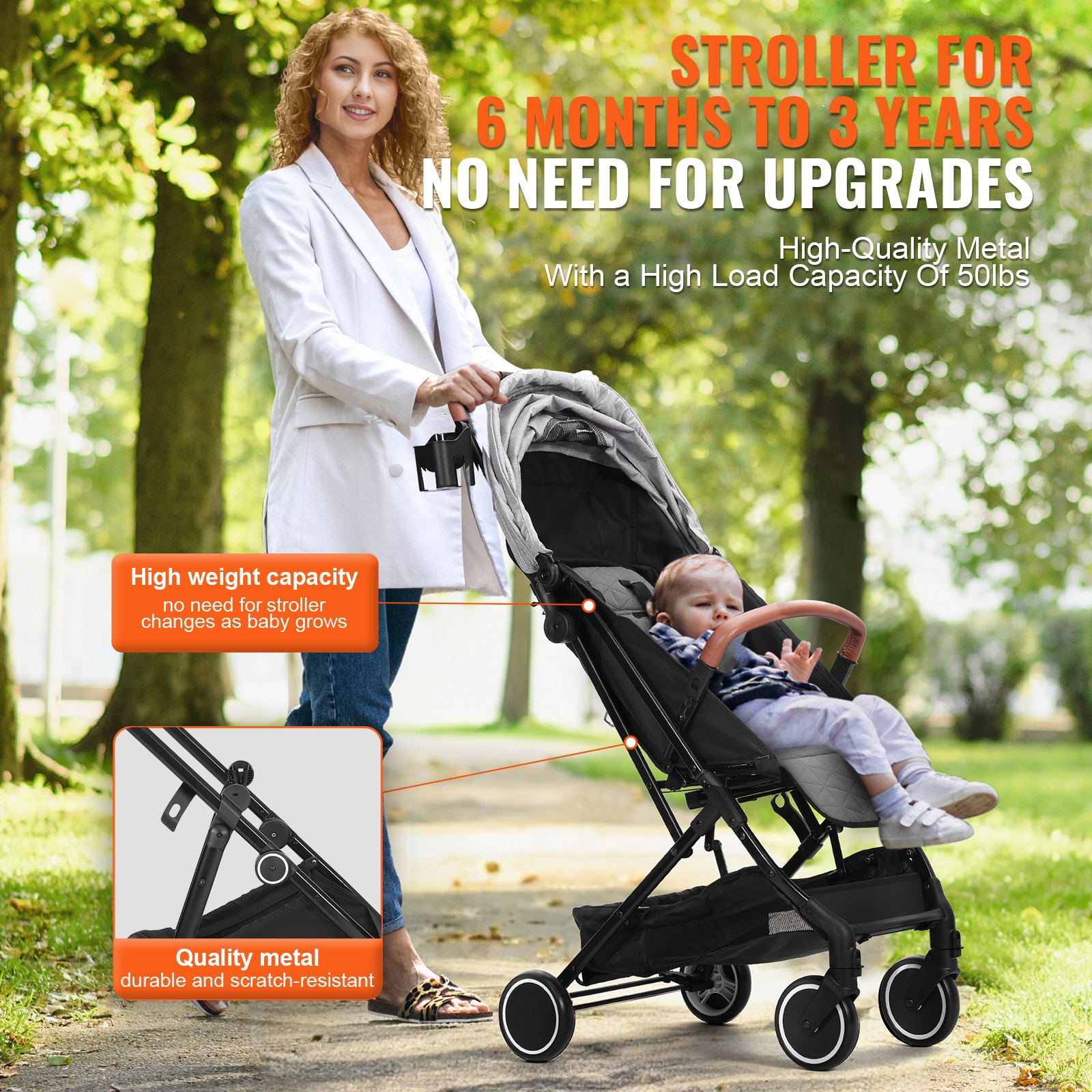 Standard Baby Stroller Adjustable Infant/Toddler Stroller Foldable w/ Cup Holder