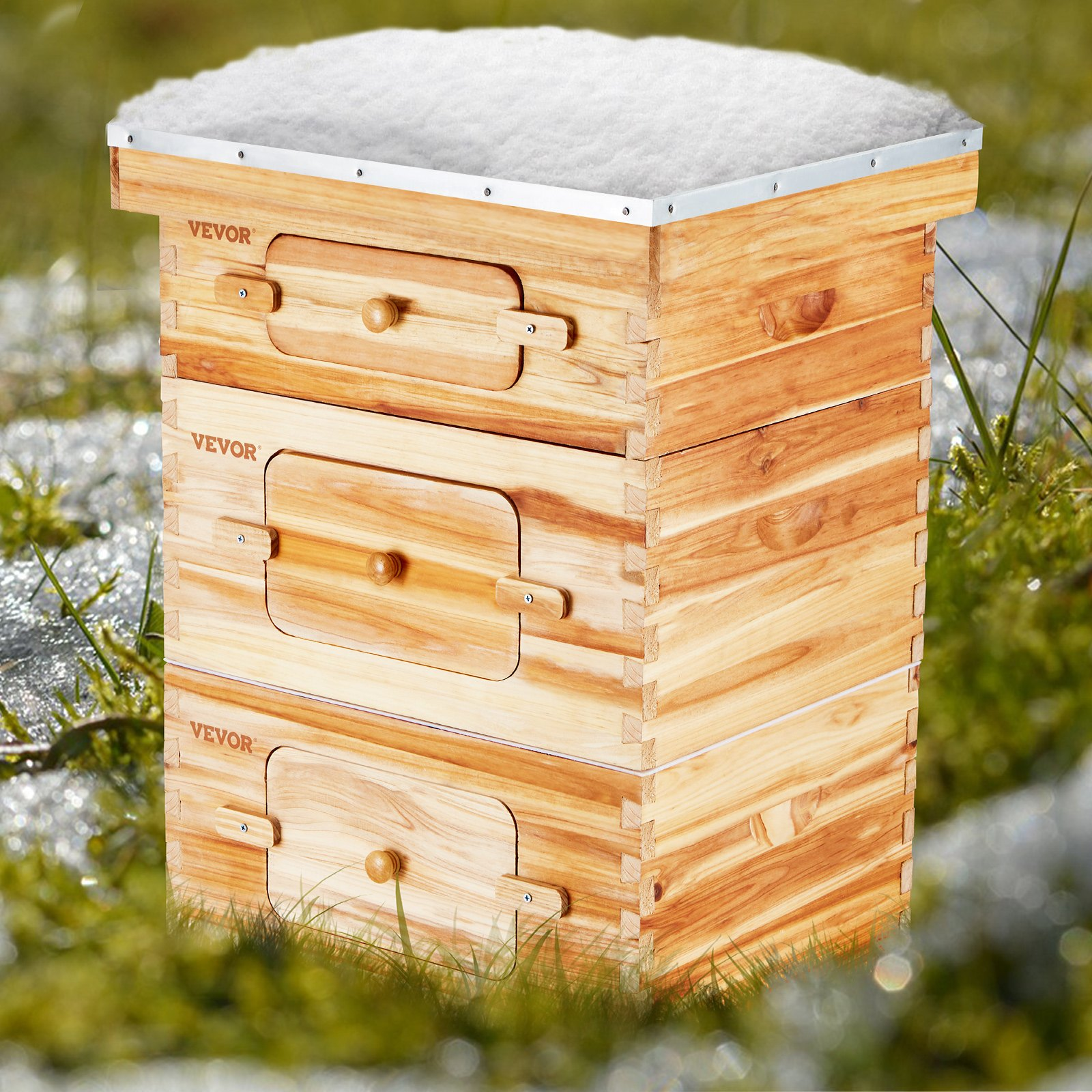 30-Frame Langstroth Beehive Kit, 2 Deep + 1 Medium, Waxed Wood, Window