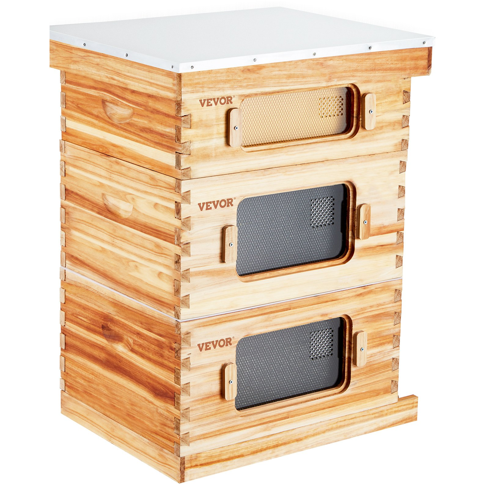 30-Frame Langstroth Beehive Kit, 2 Deep + 1 Medium, Waxed Wood, Window