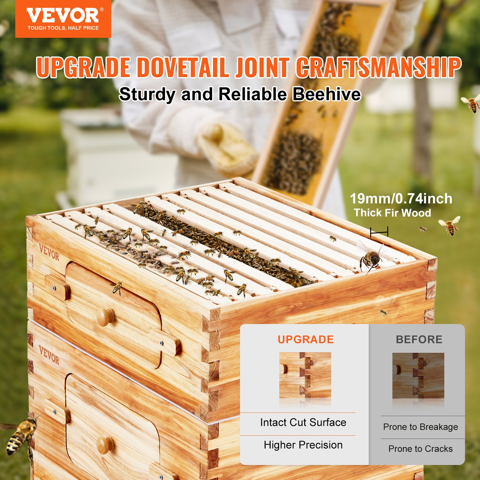30-Frame Langstroth Beehive Kit, 2 Deep + 1 Medium, Waxed Wood, Window