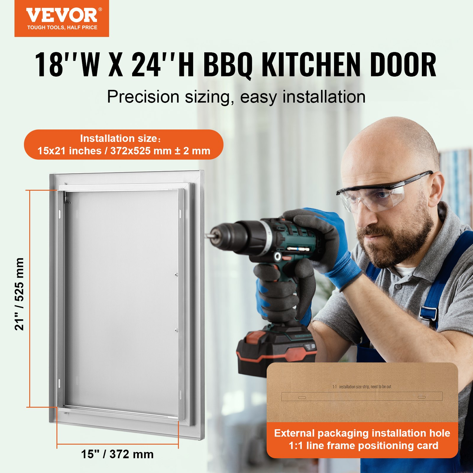 BBQ Access Door, 18″x24″, Stainless Steel Flush Mount with Handle for BBQ Island