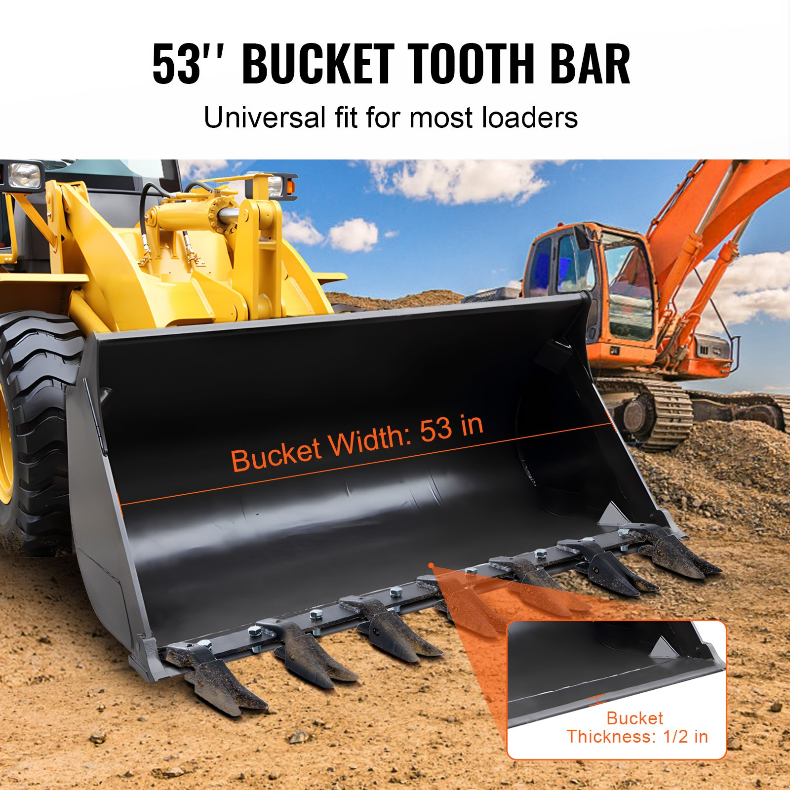 53" Heavy Duty Bucket Tooth Bar for Sub-Compact Tractor, 4560 lbs Capacity