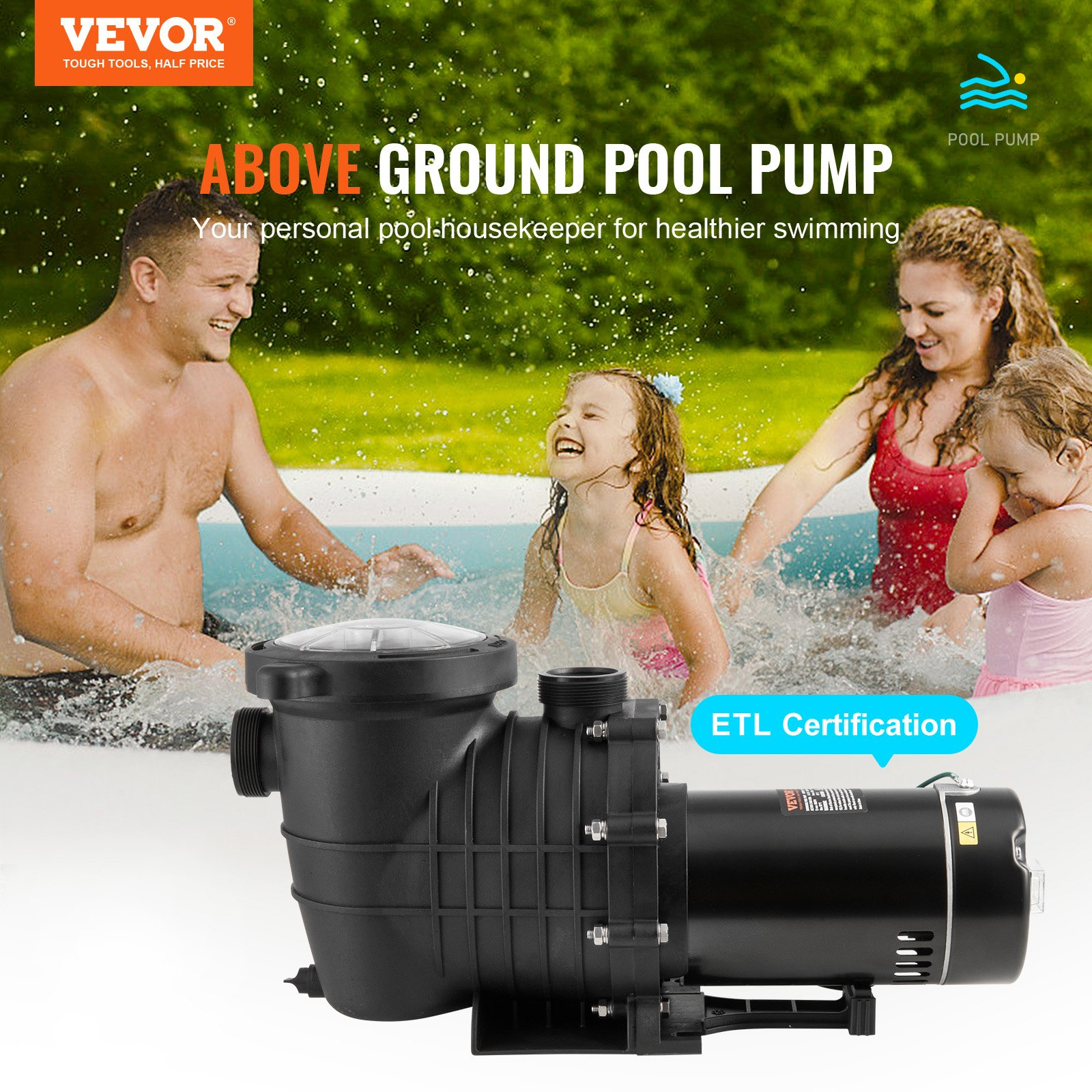 Above Ground Pool Pump, 1HP, for Above Ground Pools Hot Tubs Spas